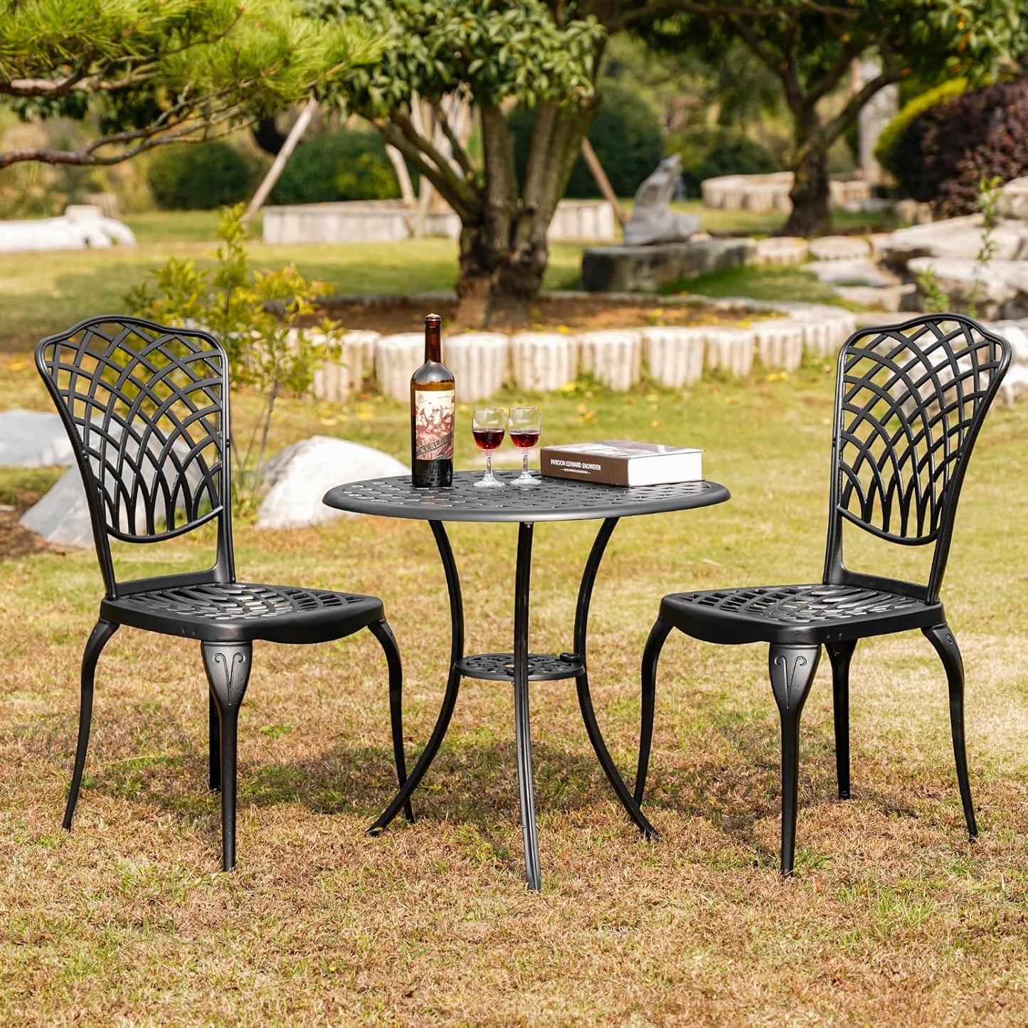 Patio Bistro Set 3 Piece Outdoor Cast Aluminum Outdoor Bistro Table