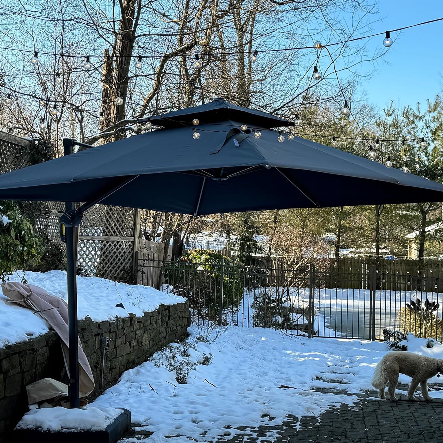 12ft Patio Umbrella with Base Large Outdoor Square Umbrella