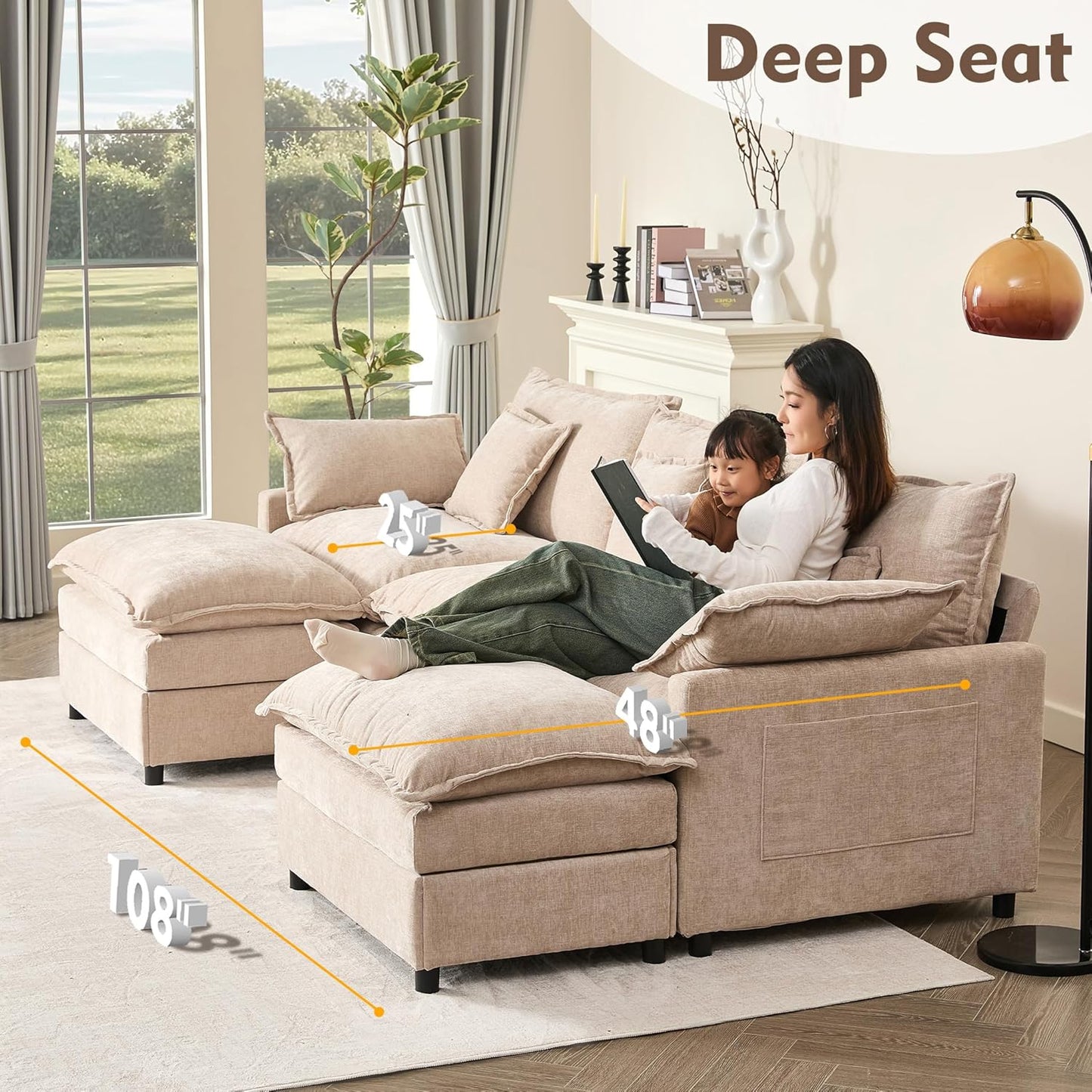 108" U Shaped Couch Modular Sectional Sofa