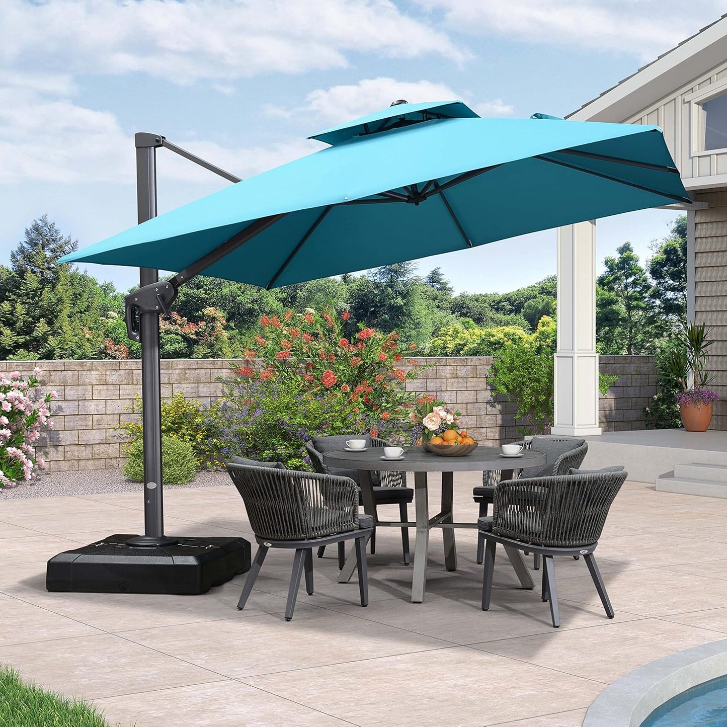 12ft Patio Umbrella with Base Large Outdoor Square Umbrella