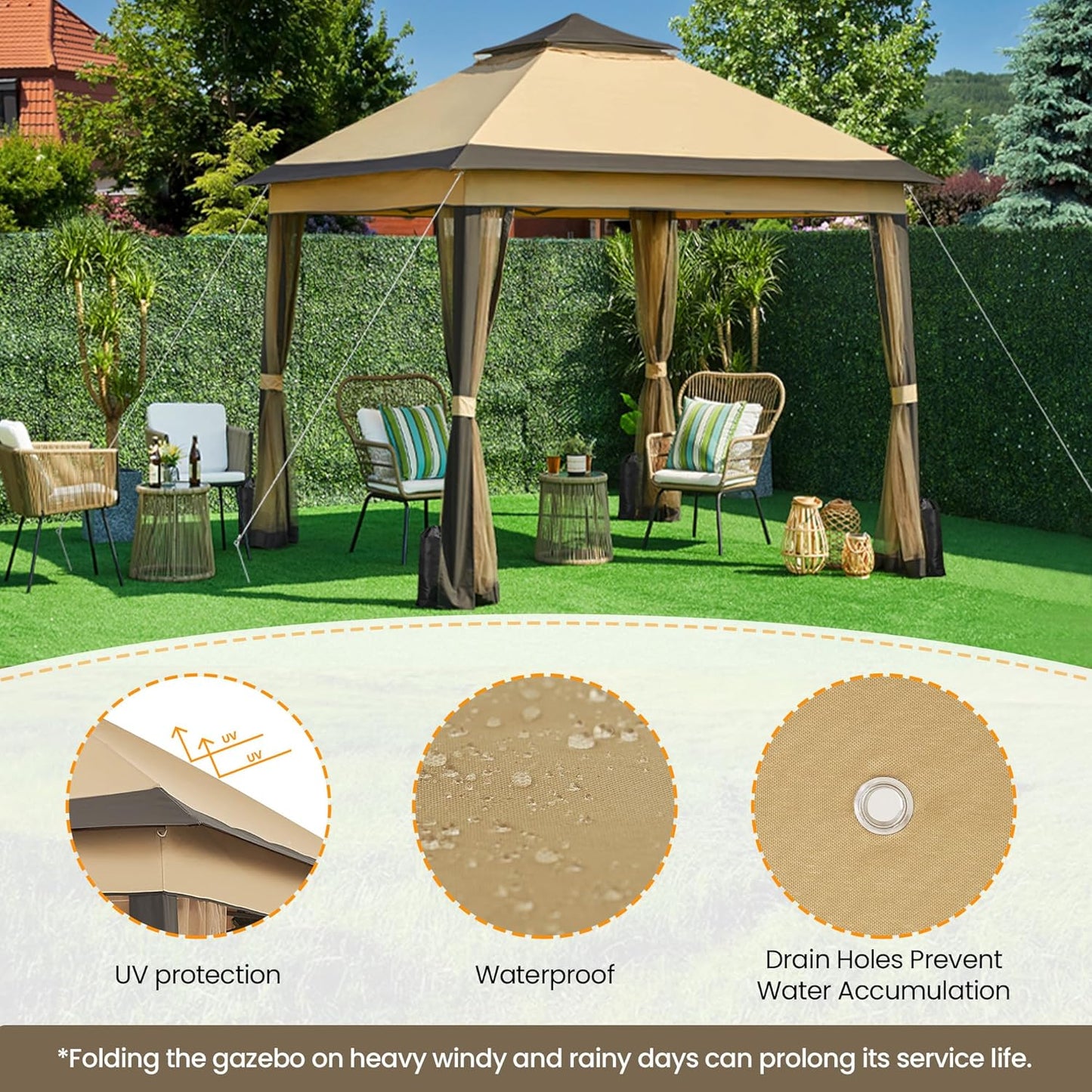 11x11 Pop Up Gazebo Canopy Tent with Mesh Netting and Sandbags