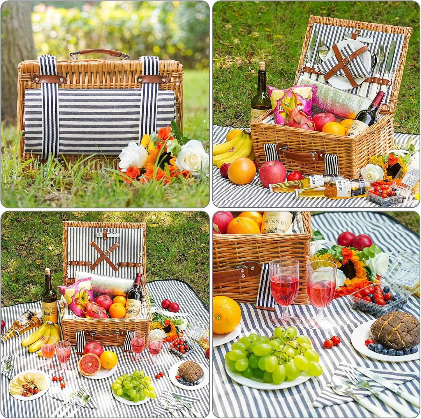 19Pcs Picnic Basket for 2 with Blanket