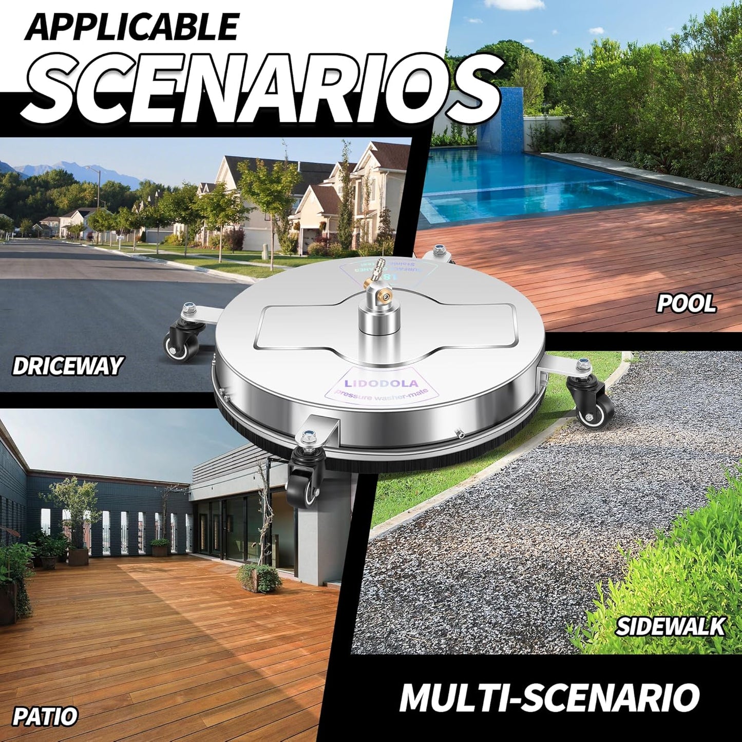 14" Pressure Washer Surface Cleaner with 4 Wheels