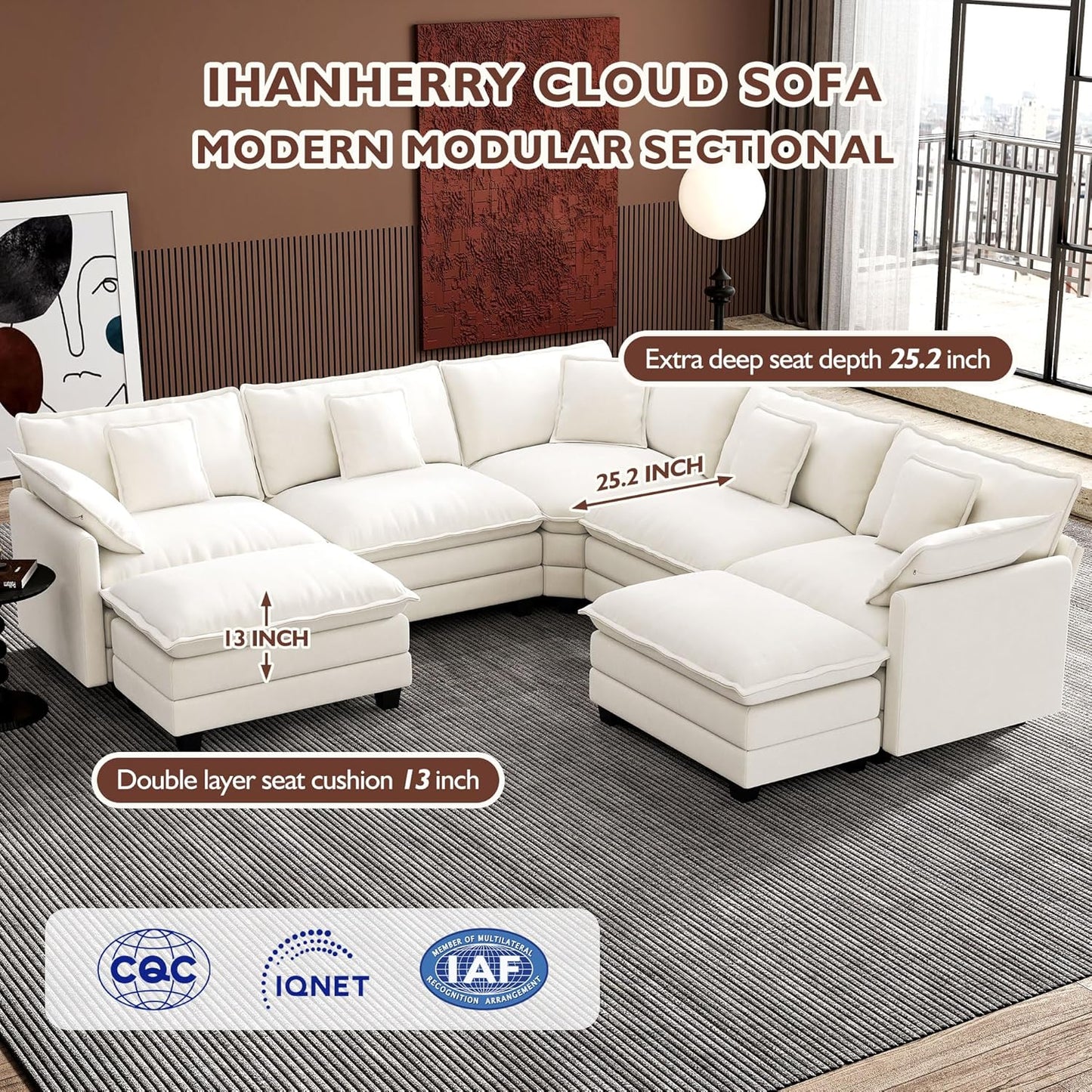 146" U-Shaped Modern Sofa Modular Sectional Cloud Couch