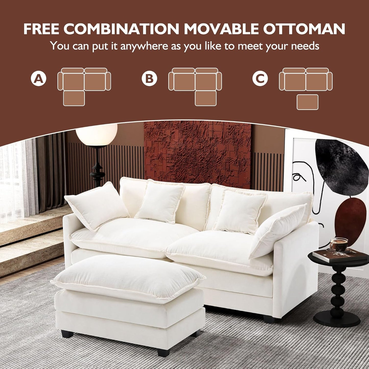 146" U-Shaped Modern Sofa Modular Sectional Cloud Couch