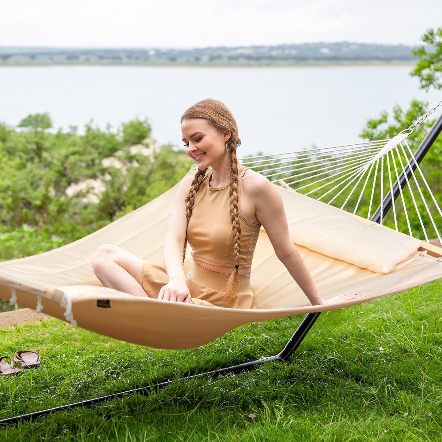 2 Person Hammock with Stand Heavy Duty Portable Dark Grey