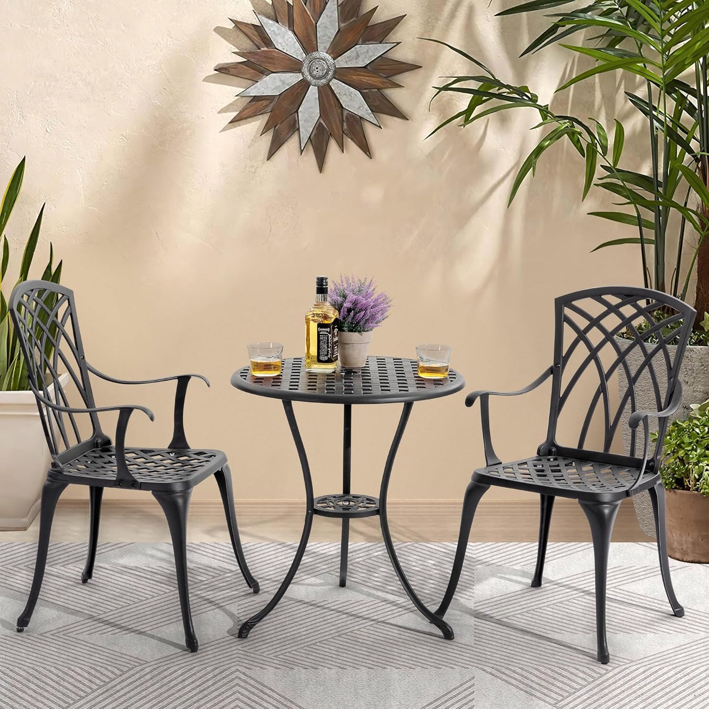 NUU GARDEN Bistro Set 3 Piece Outdoor Cast Aluminum Patio Bistro Set