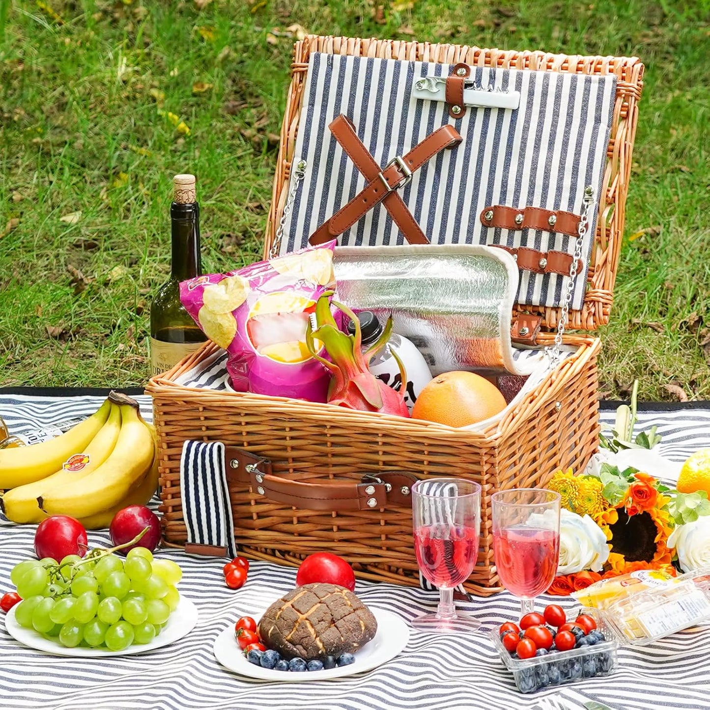 19Pcs Picnic Basket for 2 with Blanket