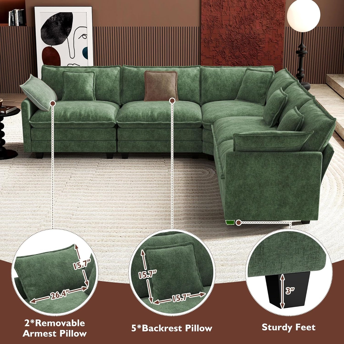 146" U-Shaped Modern Sofa Modular Sectional Cloud Couch