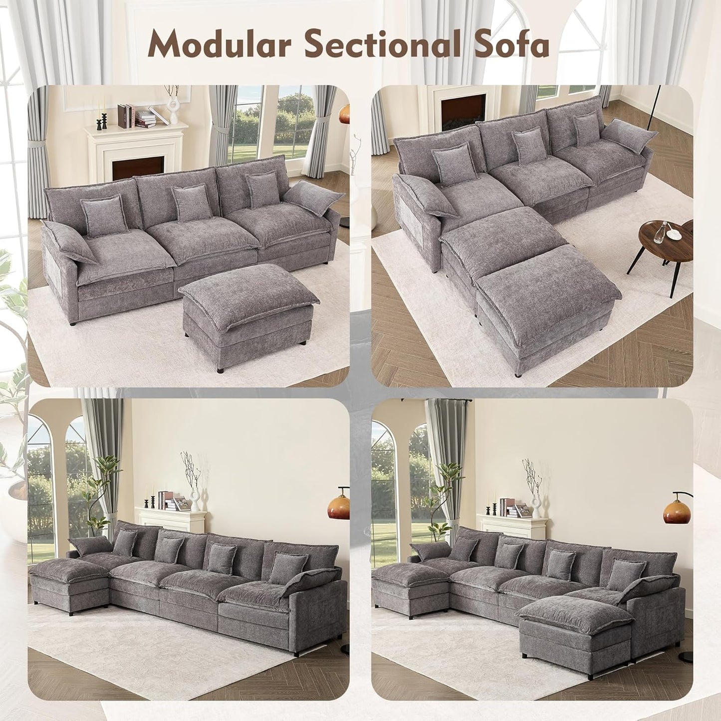 108" U Shaped Couch Modular Sectional Sofa