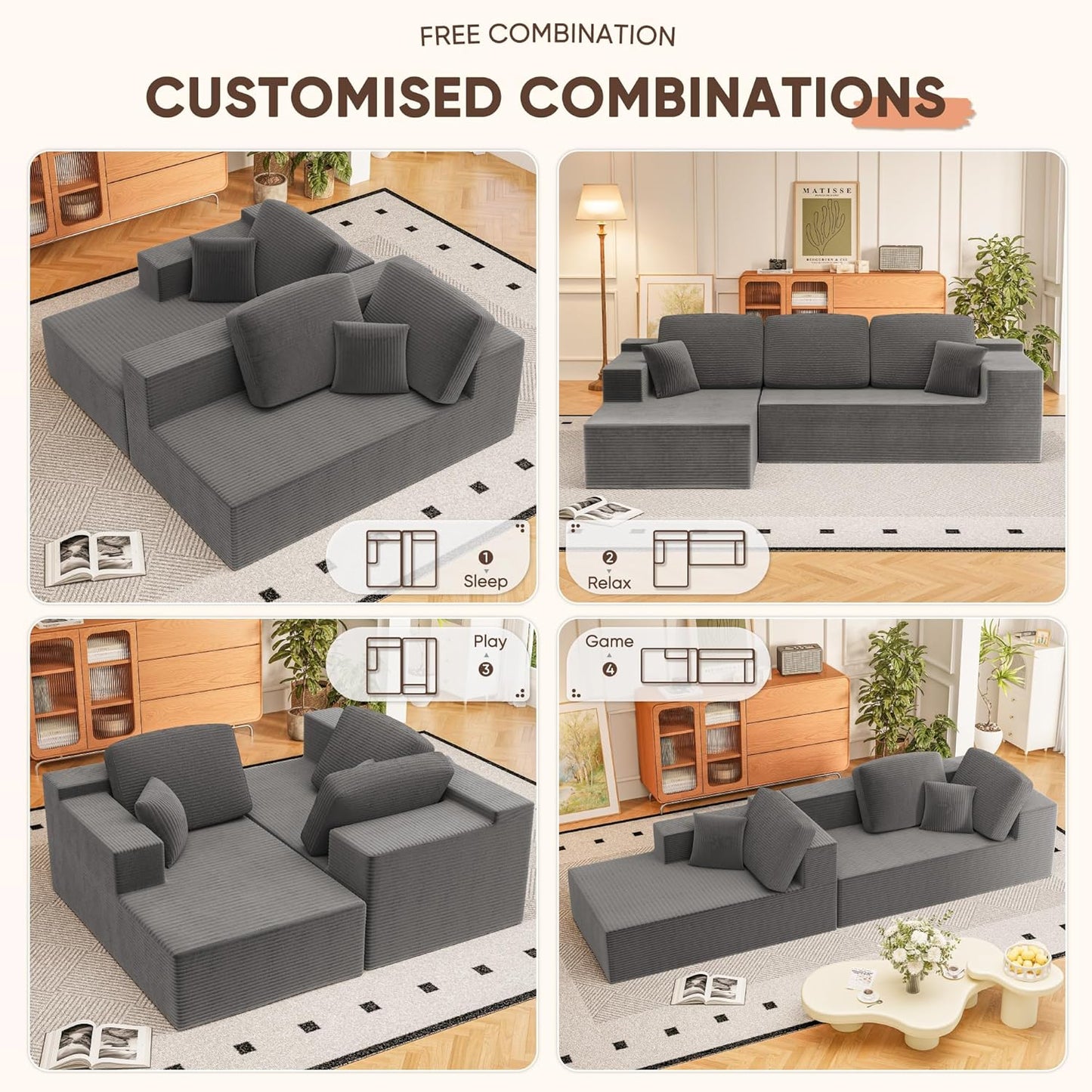 108" Modular Sectional Sofa Boneless Couch with L-Shape Chaise