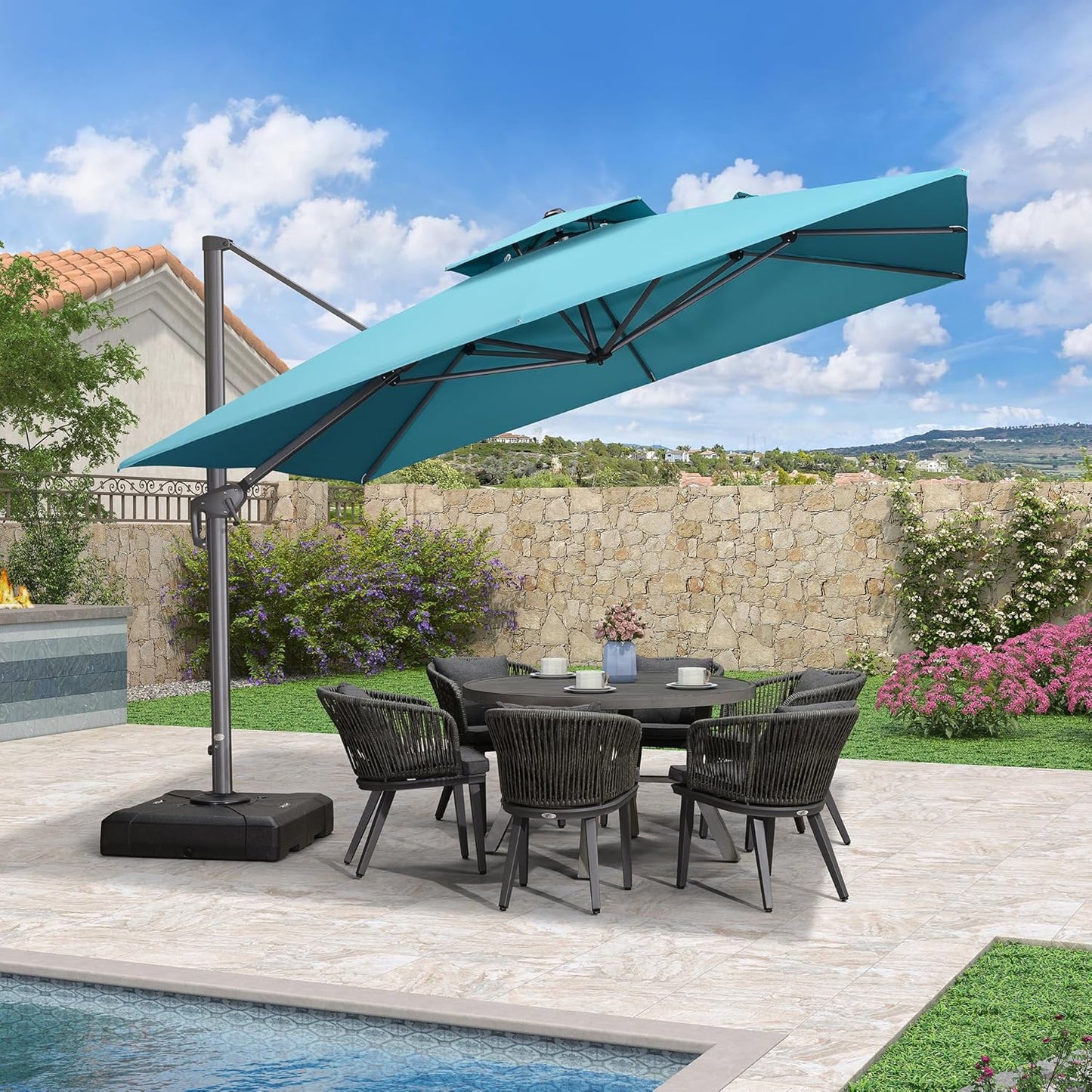 12ft Patio Umbrella with Base Large Outdoor Square Umbrella