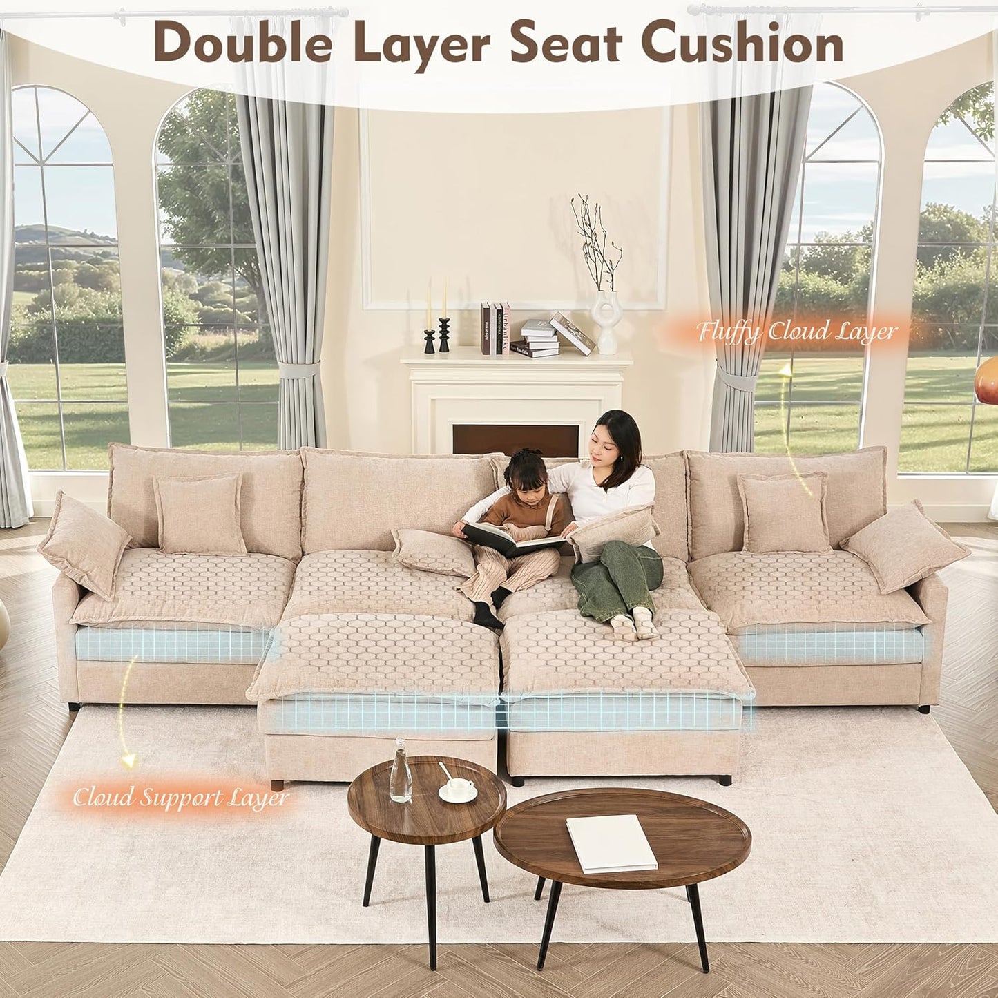 108" U Shaped Couch Modular Sectional Sofa