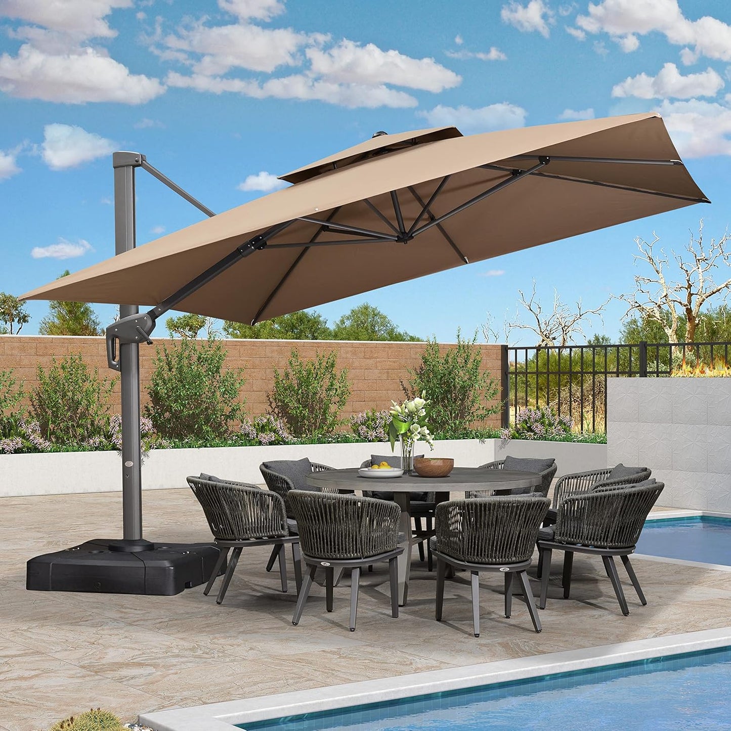 12ft Patio Umbrella with Base Large Outdoor Square Umbrella