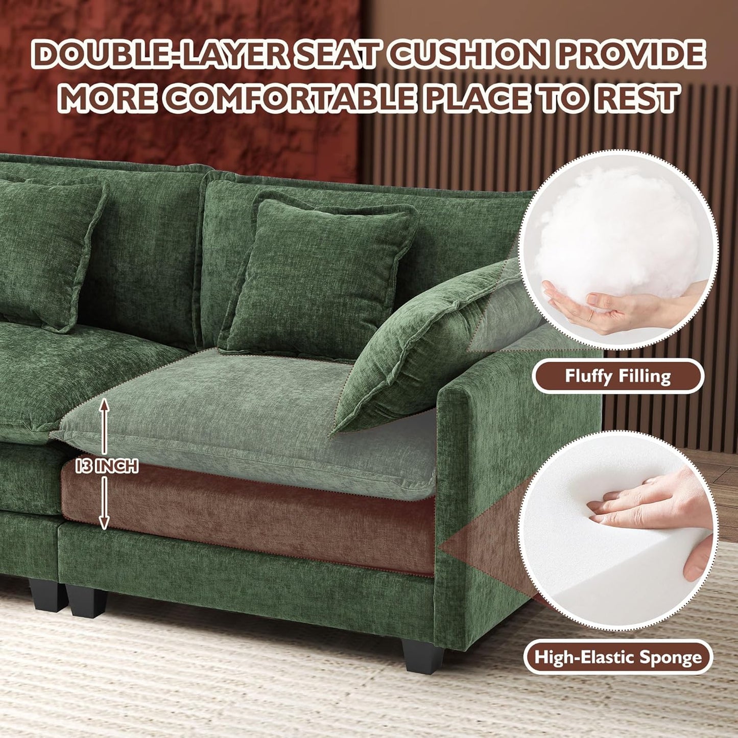 146" U-Shaped Modern Sofa Modular Sectional Cloud Couch