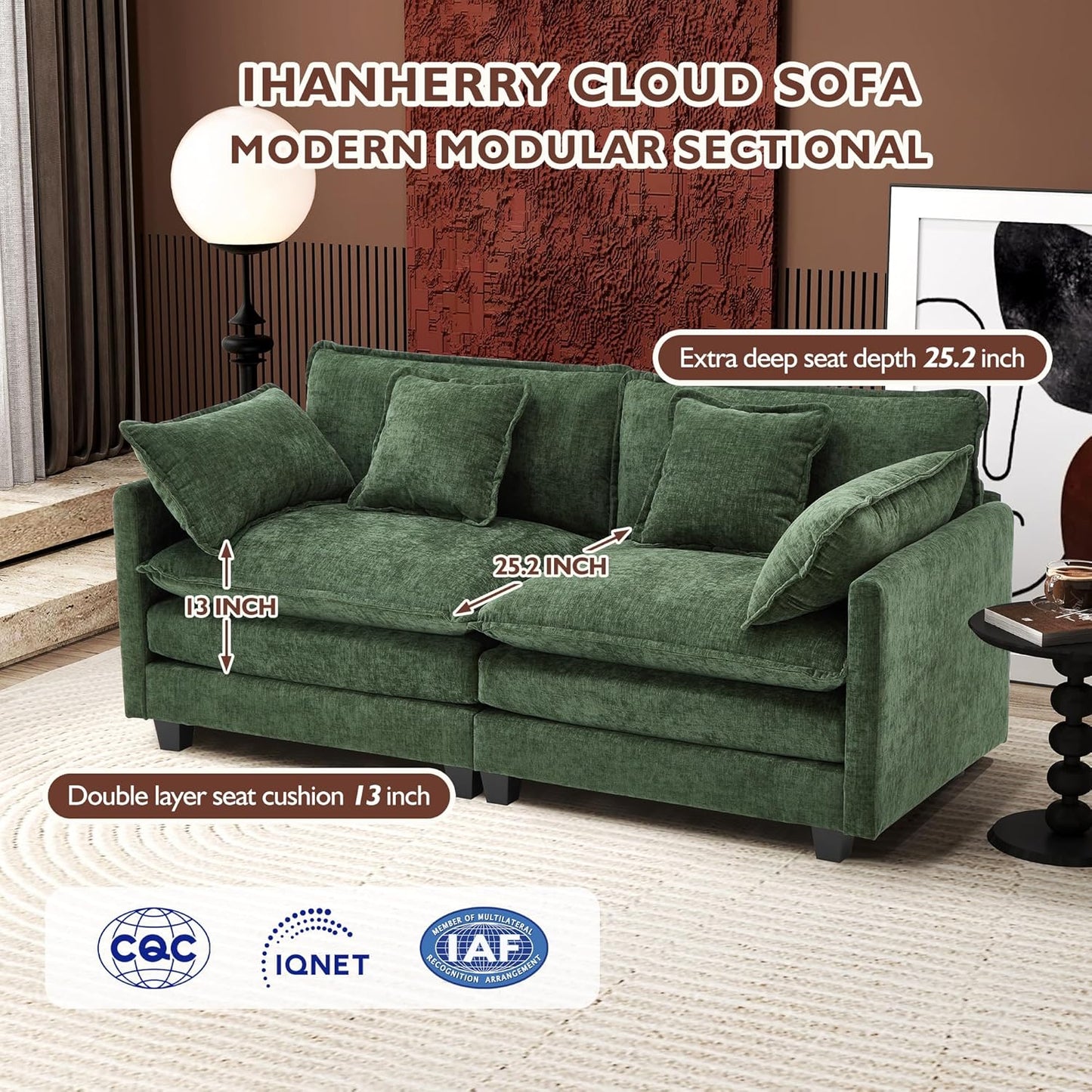 146" U-Shaped Modern Sofa Modular Sectional Cloud Couch