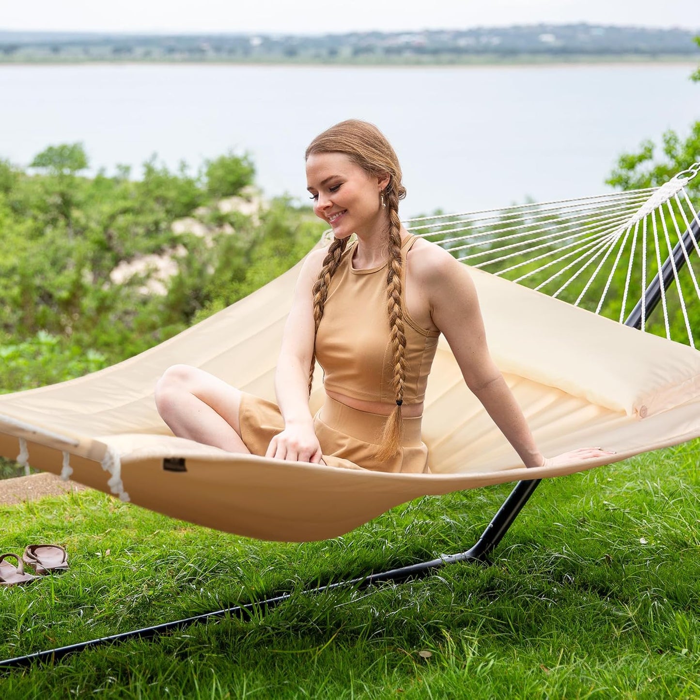 2 Person Hammock with Stand Heavy Duty Portable Dark Grey