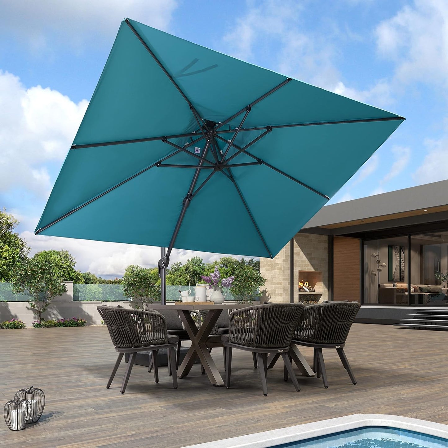 12ft Patio Umbrella with Base Large Outdoor Square Umbrella
