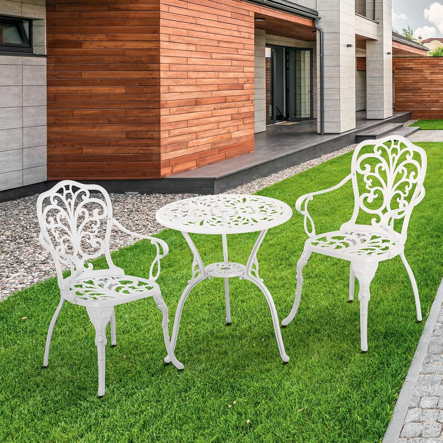 Patio Bistro Set 3 Piece Outdoor Cast Aluminum Outdoor Bistro Table