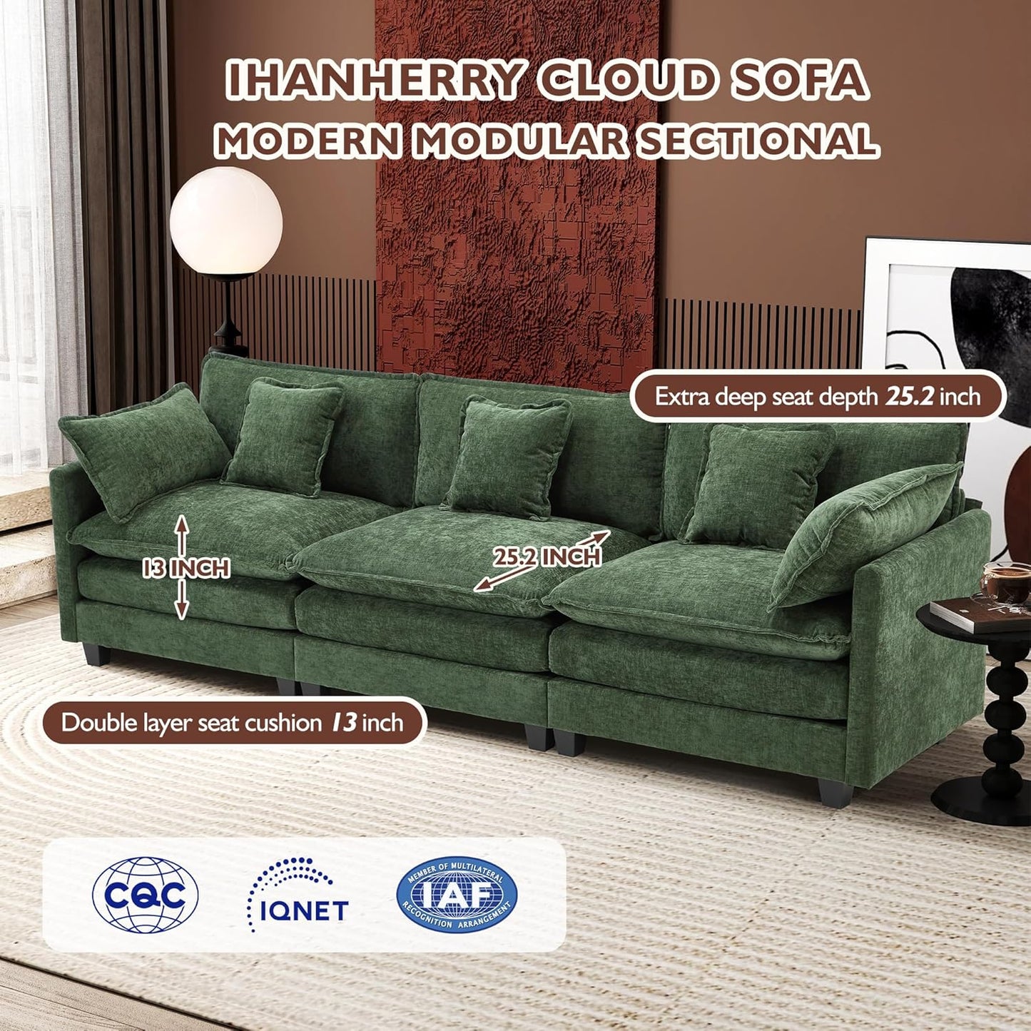 146" U-Shaped Modern Sofa Modular Sectional Cloud Couch