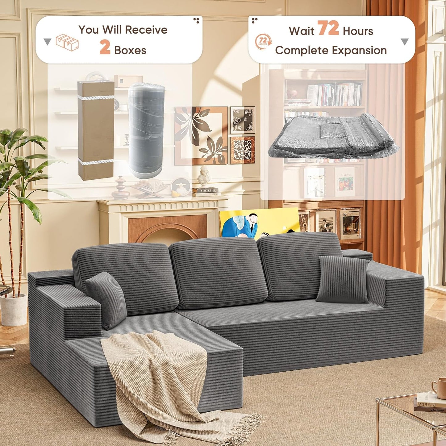 108" Modular Sectional Sofa Boneless Couch with L-Shape Chaise