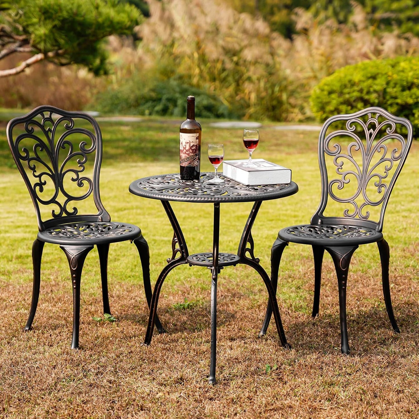 Patio Bistro Set 3 Piece Outdoor Cast Aluminum Outdoor Bistro Table