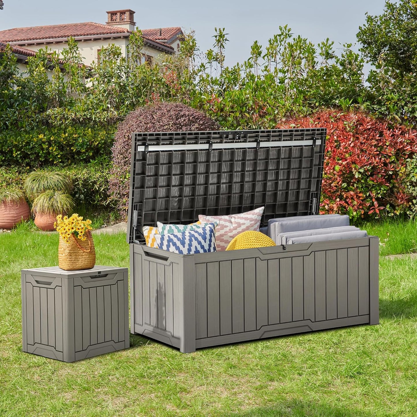 YITAHOME 120 Gallon Large Deck Box Upgraded Resin Outdoor Storage Boxes