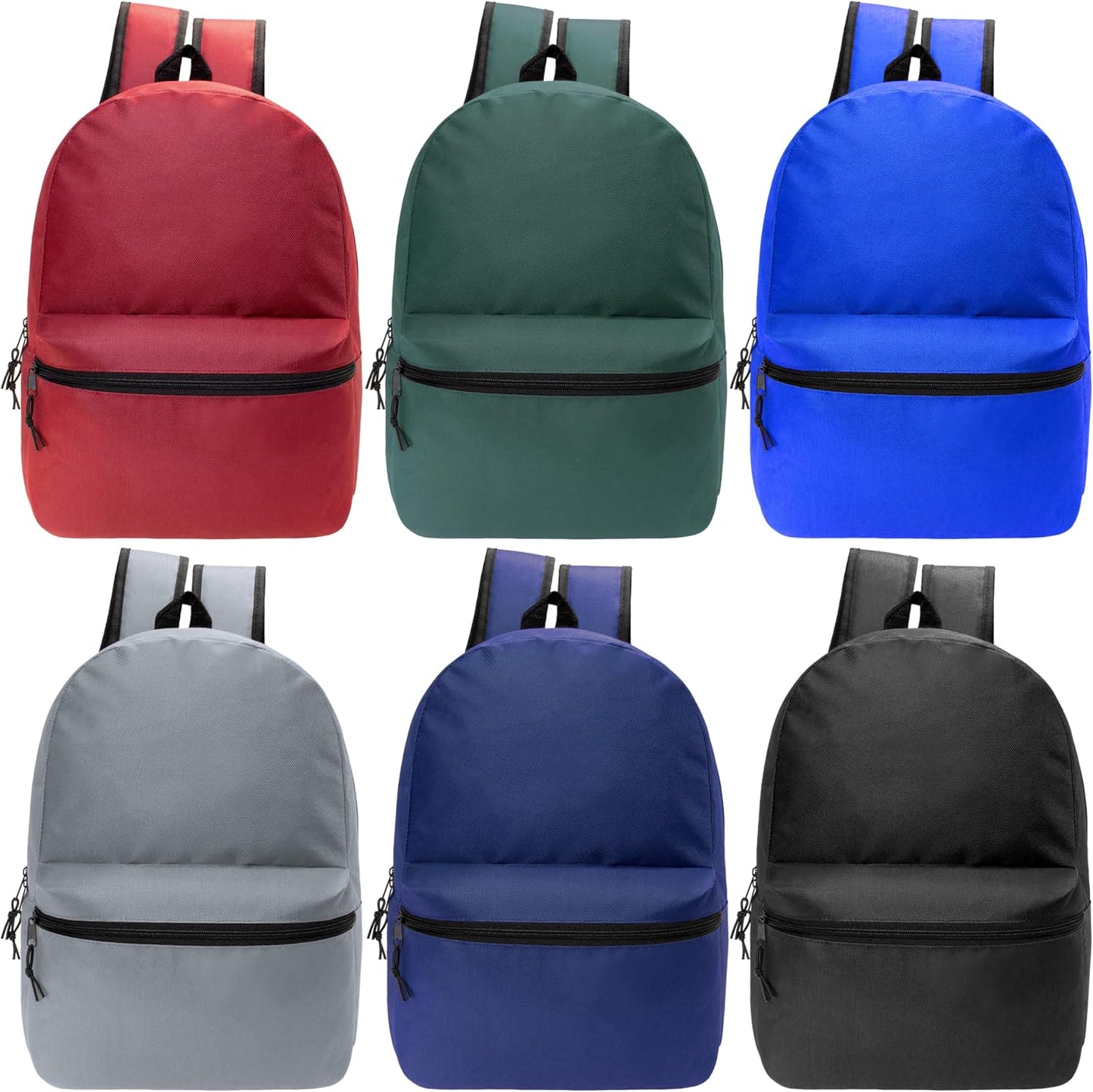 24 Pack 15 Inch Kids Backpacks in Bulk 12 Assorted Colors