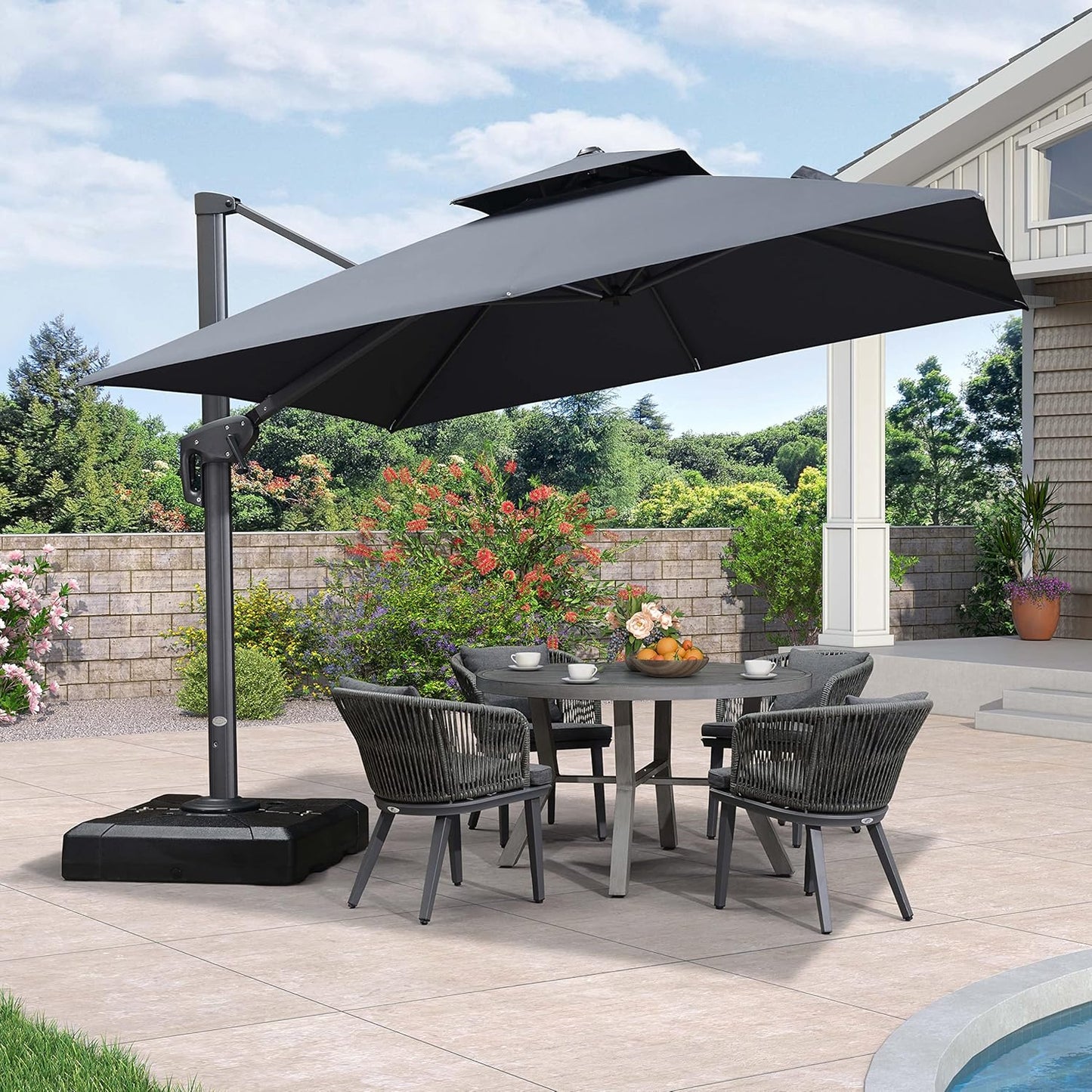12ft Patio Umbrella with Base Large Outdoor Square Umbrella