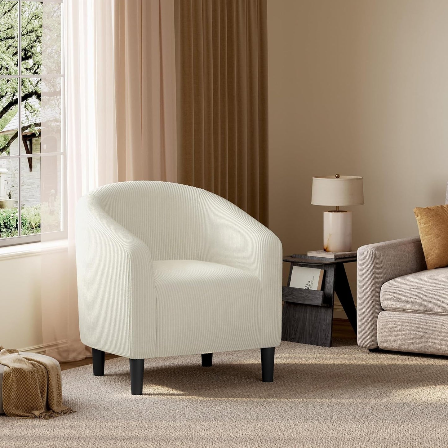 Yaheetech Accent Barrel Chair Boucle Fabric Club Chair