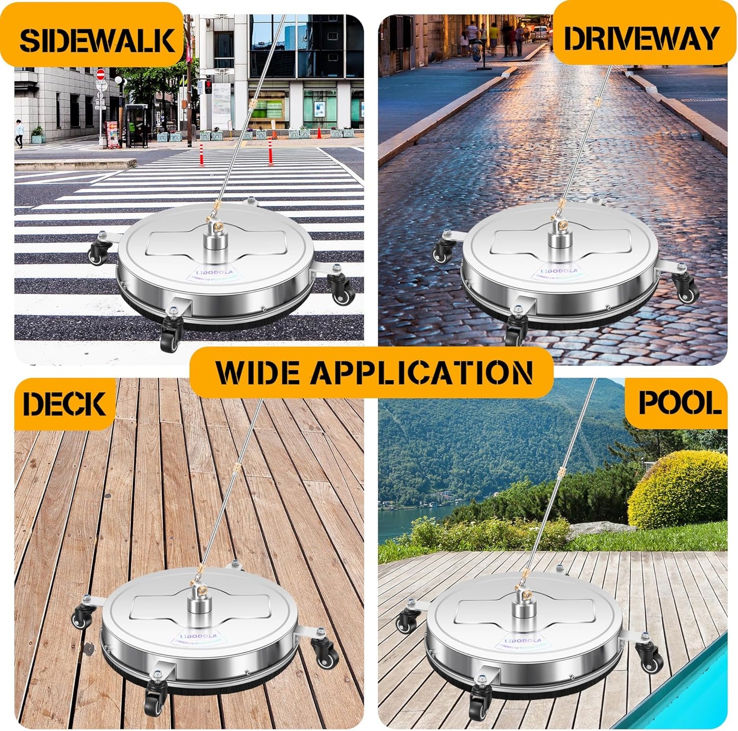 14" Pressure Washer Surface Cleaner with 4 Wheels