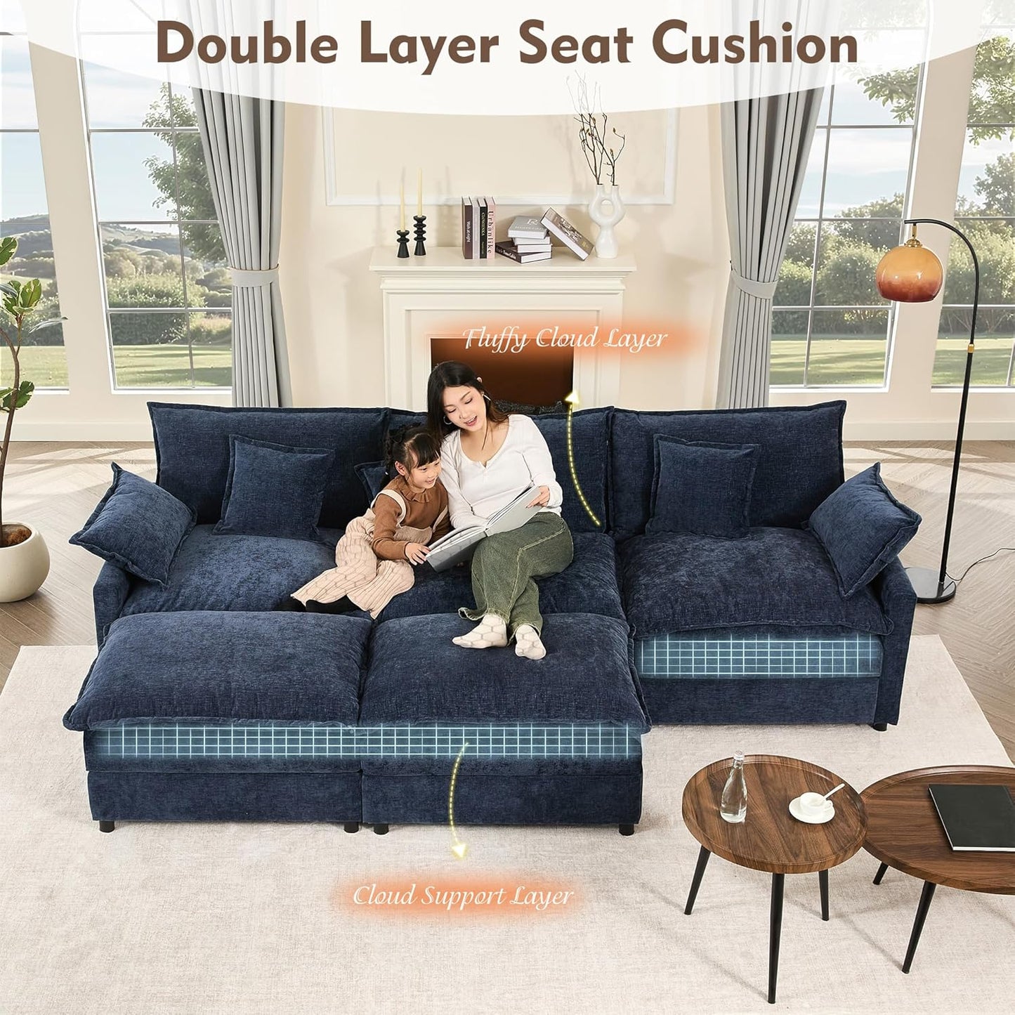 108" U Shaped Couch Modular Sectional Sofa