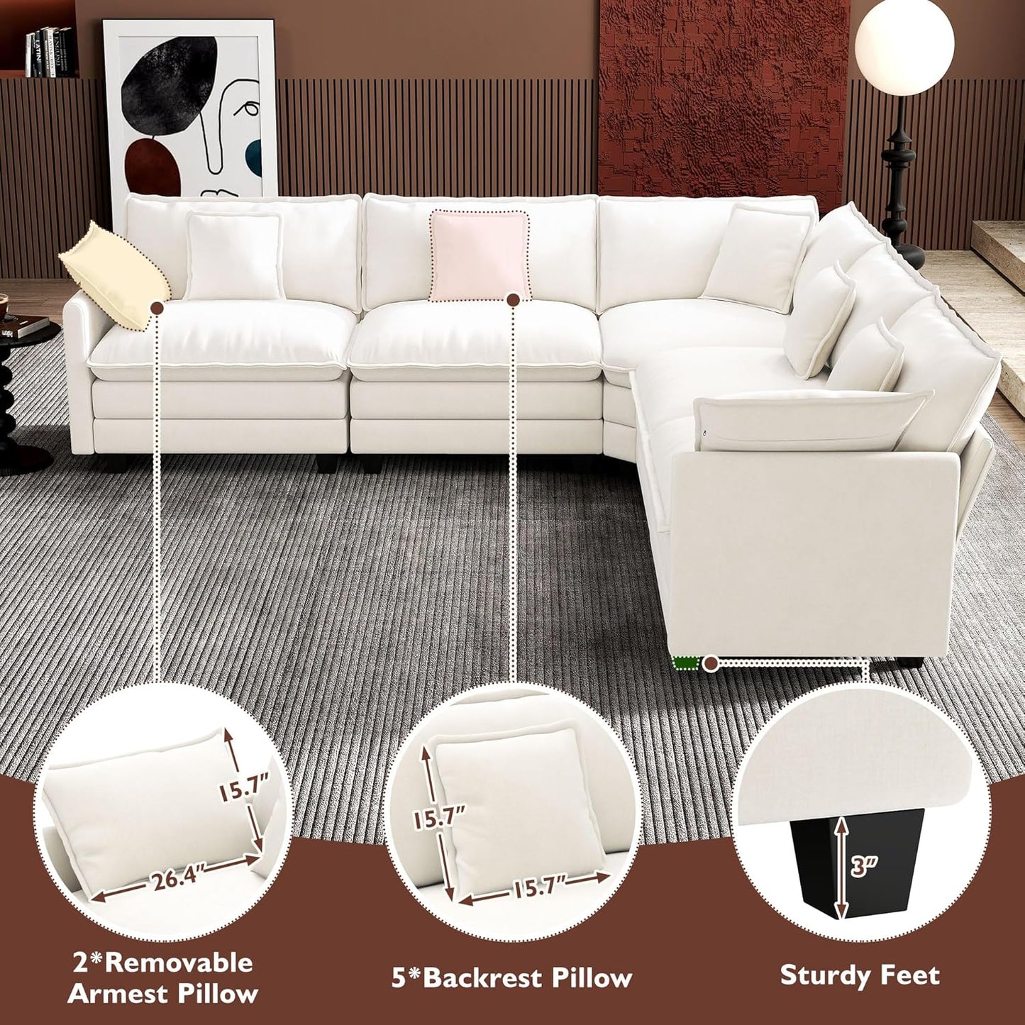 146" U-Shaped Modern Sofa Modular Sectional Cloud Couch