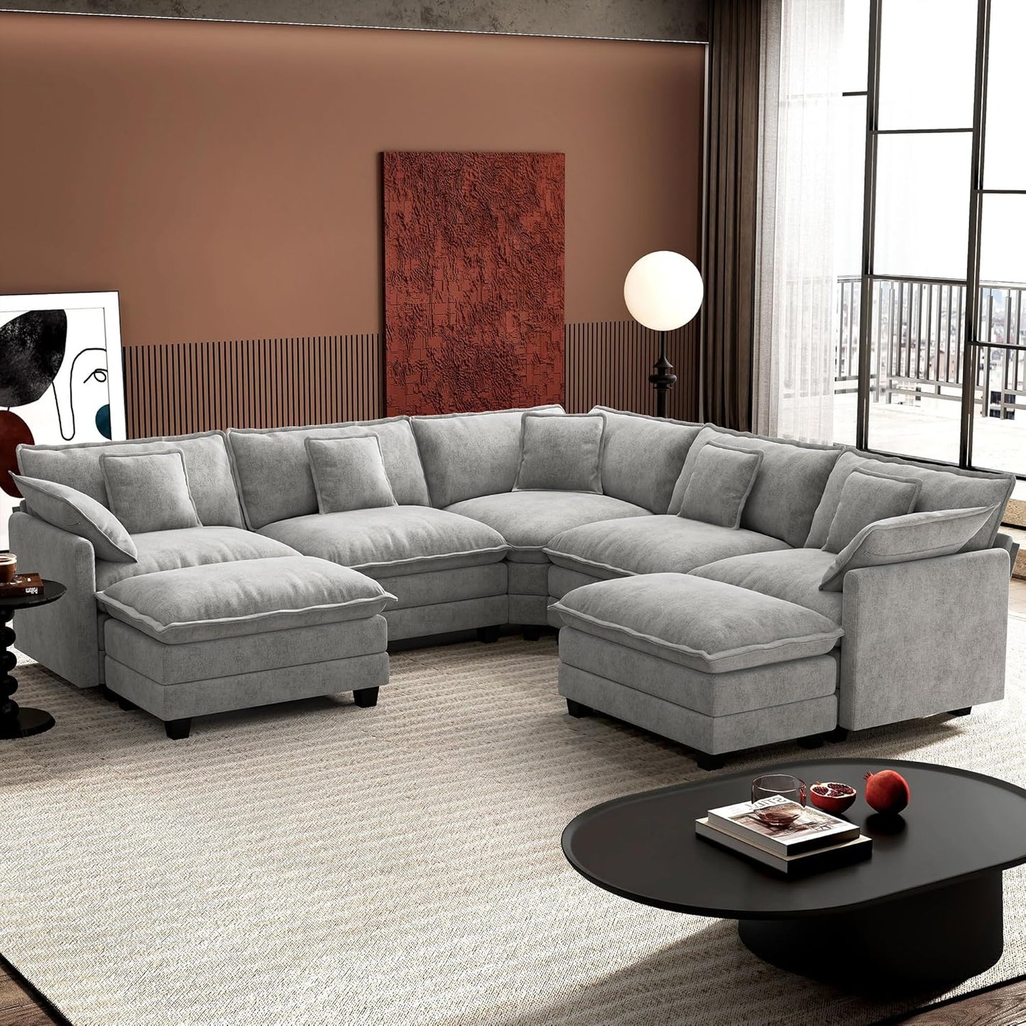 146" U-Shaped Modern Sofa Modular Sectional Cloud Couch