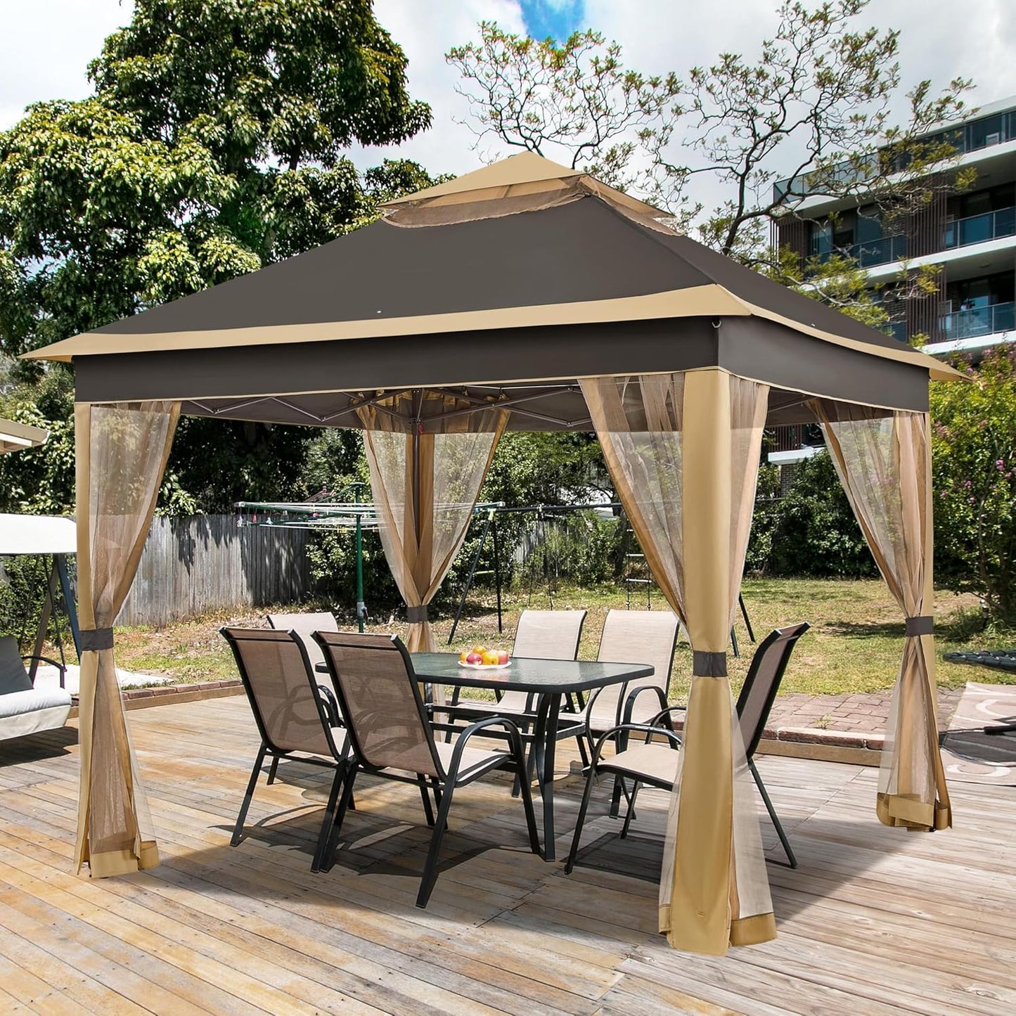 11x11 Pop Up Gazebo Canopy Tent with Mesh Netting and Sandbags