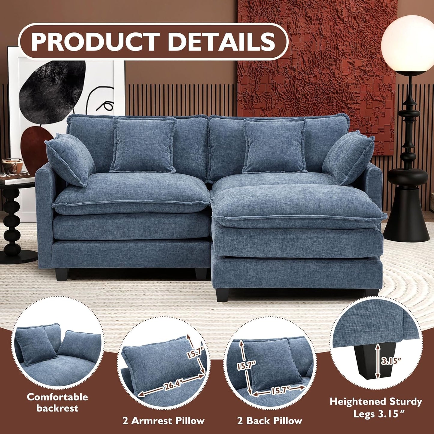 146" U-Shaped Modern Sofa Modular Sectional Cloud Couch