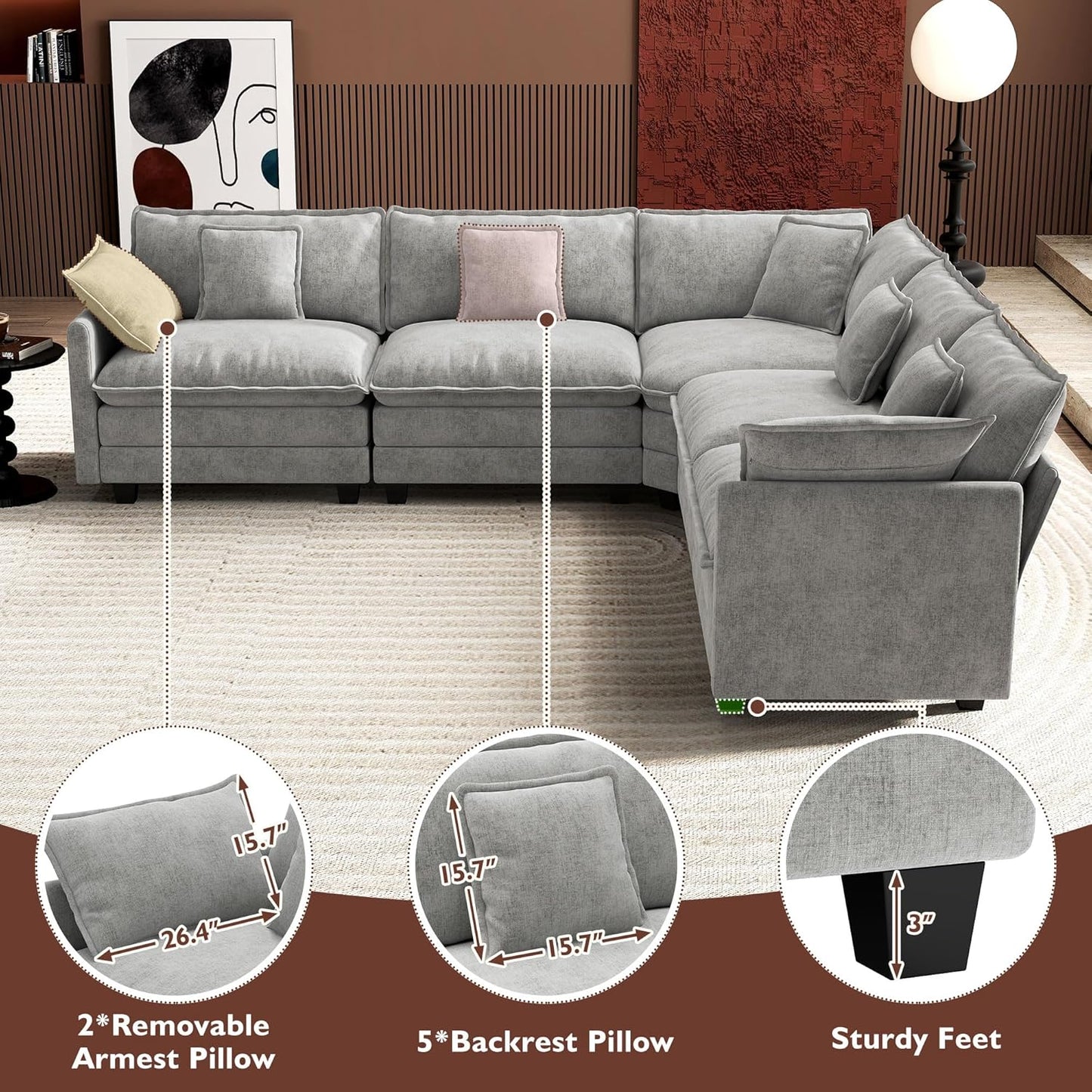 146" U-Shaped Modern Sofa Modular Sectional Cloud Couch