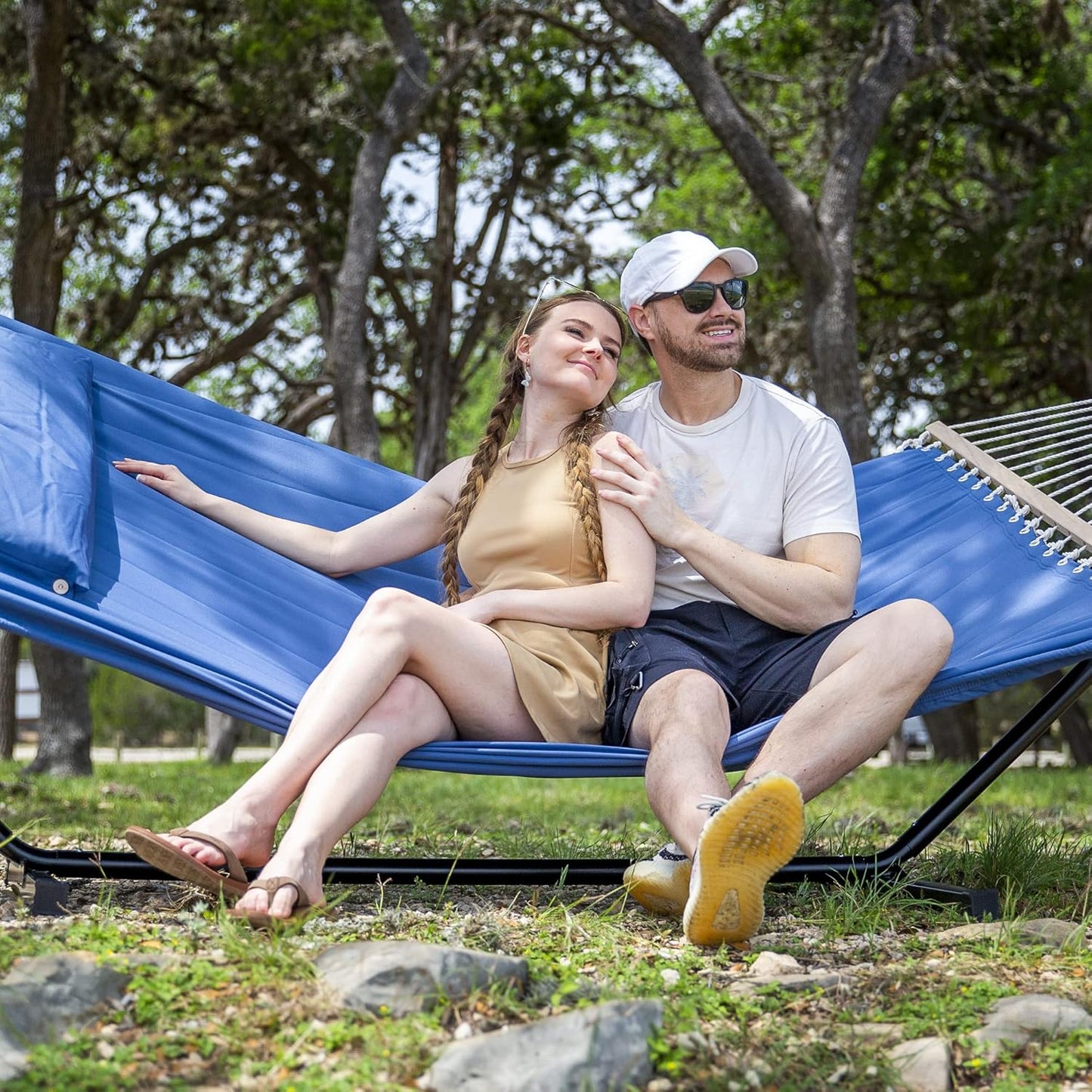 2 Person Hammock with Stand Heavy Duty Portable Dark Grey