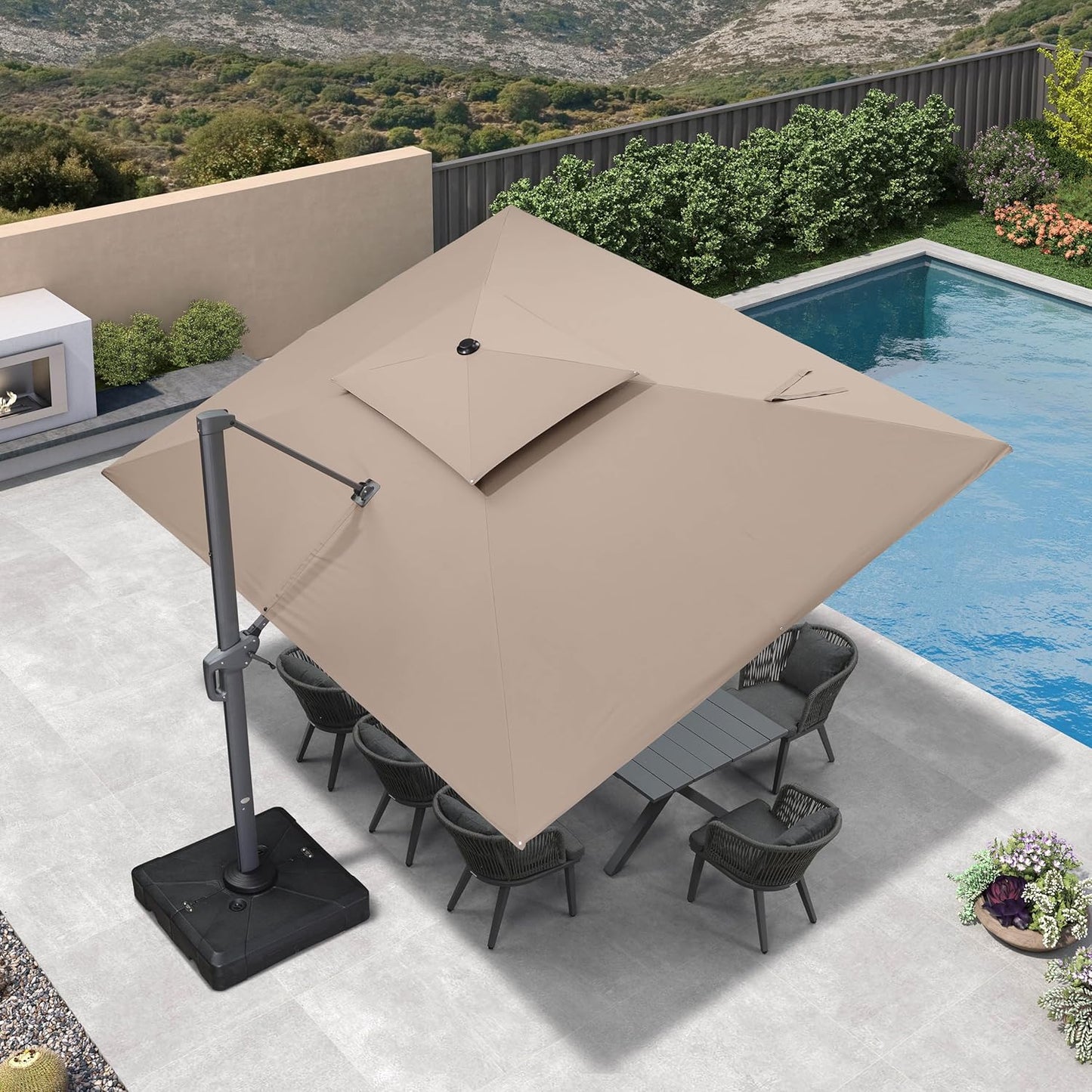 12ft Patio Umbrella with Base Large Outdoor Square Umbrella