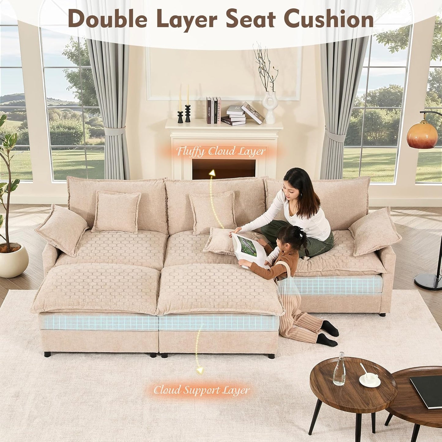 108" U Shaped Couch Modular Sectional Sofa