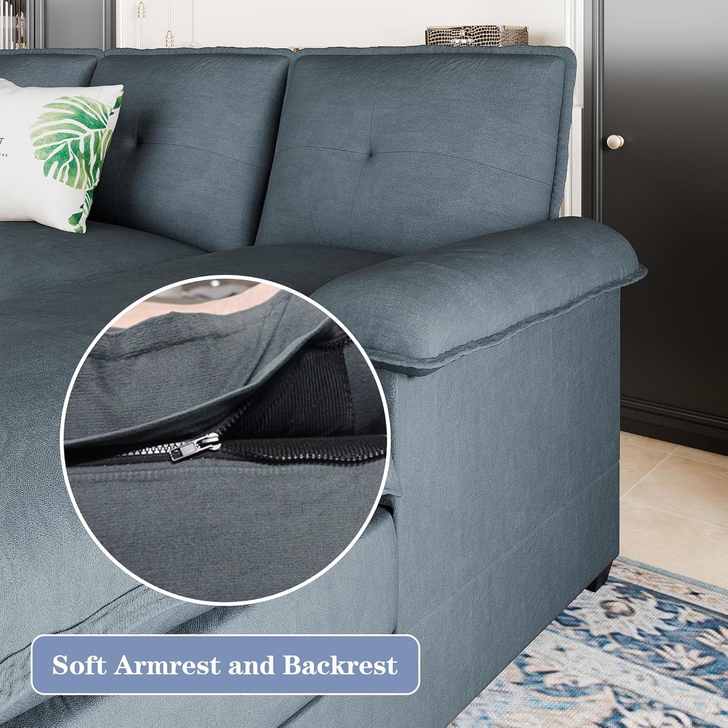 110 Inch U Shaped Sectional Sofa with Double Chaise Black