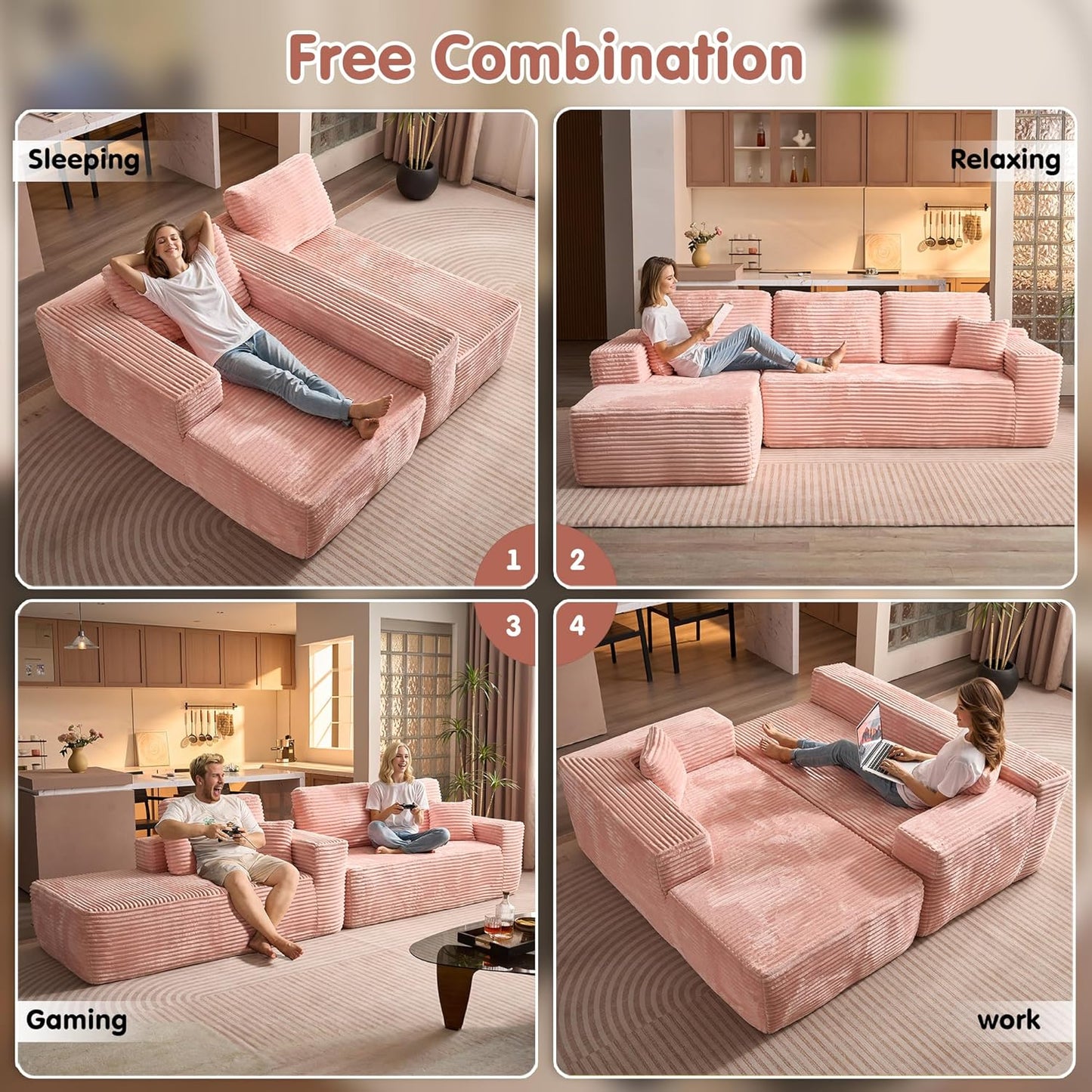 104" Cloud Sectional Couch with L-Shape Chaise