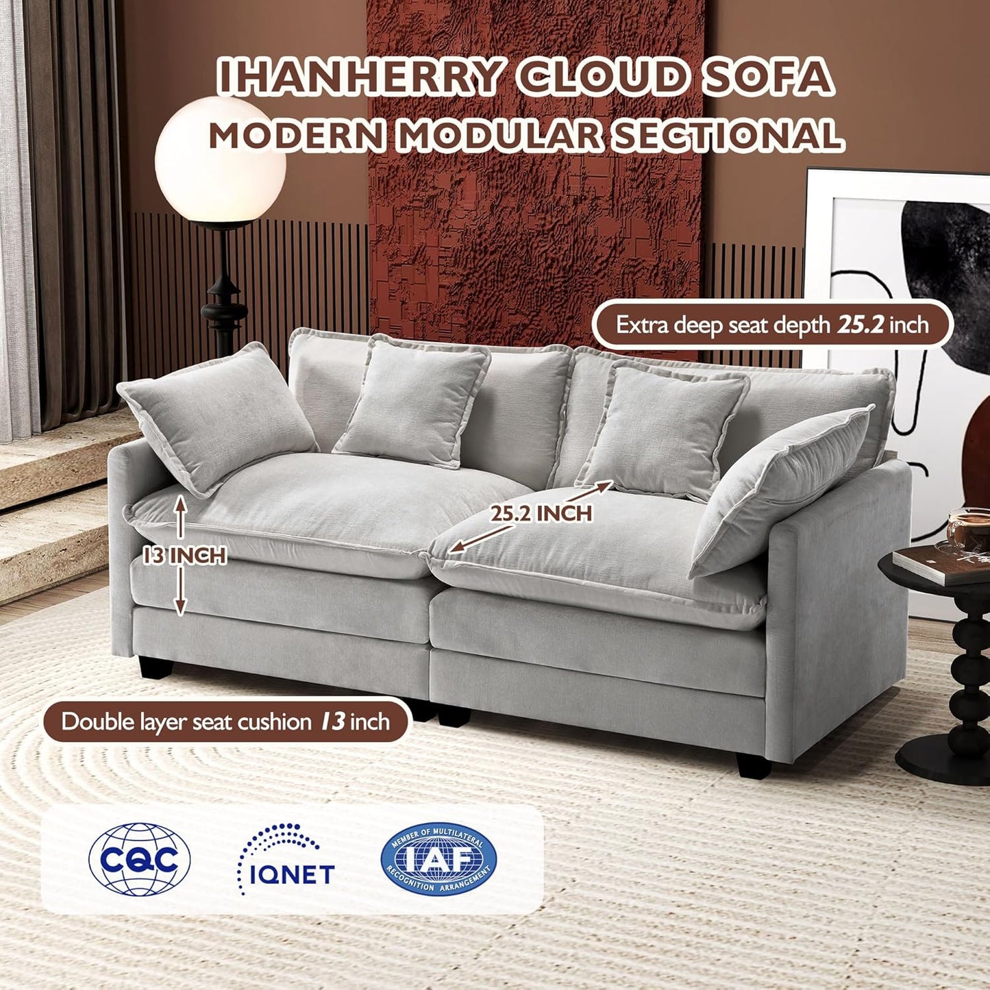 146" U-Shaped Modern Sofa Modular Sectional Cloud Couch