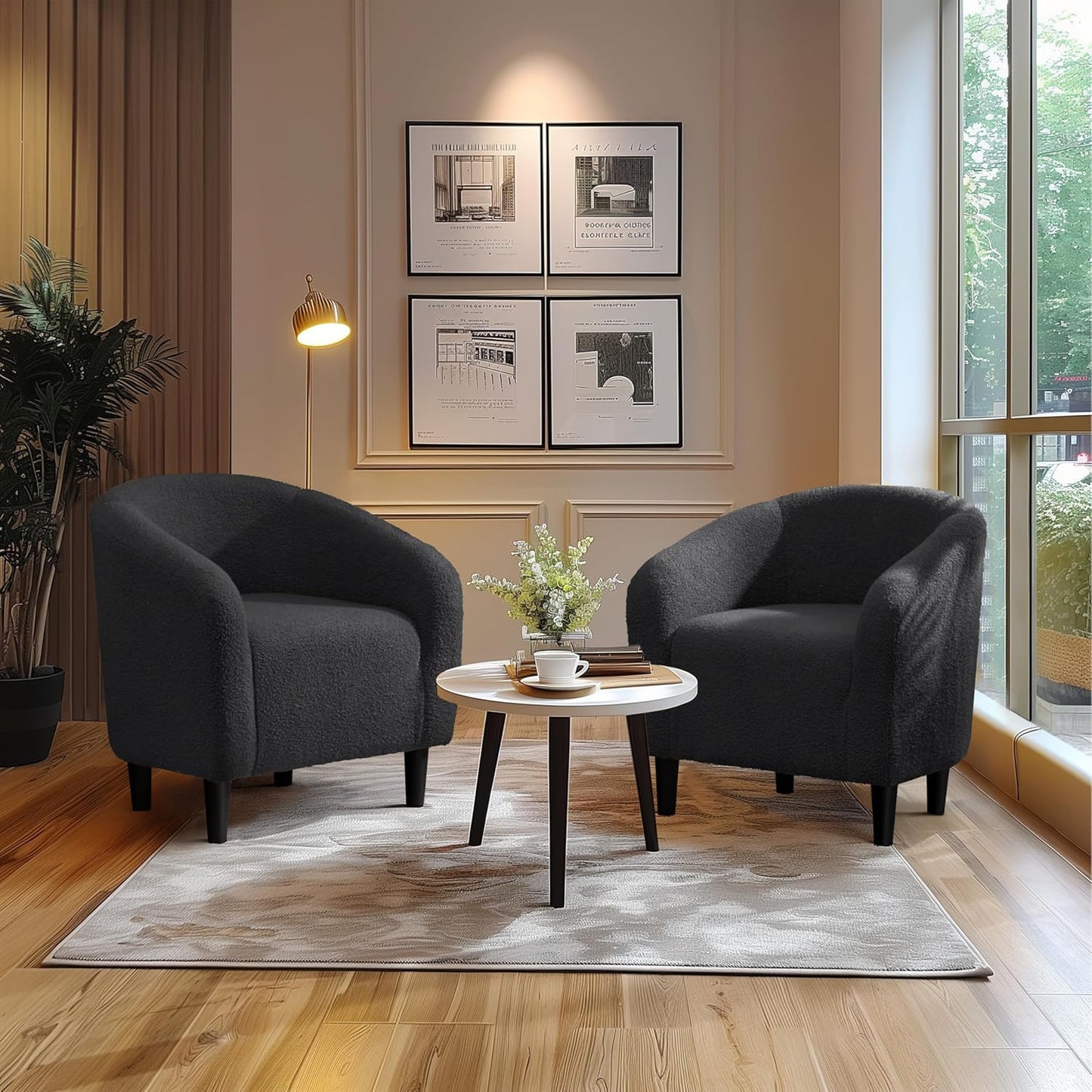 Yaheetech Accent Barrel Chair Boucle Fabric Club Chair