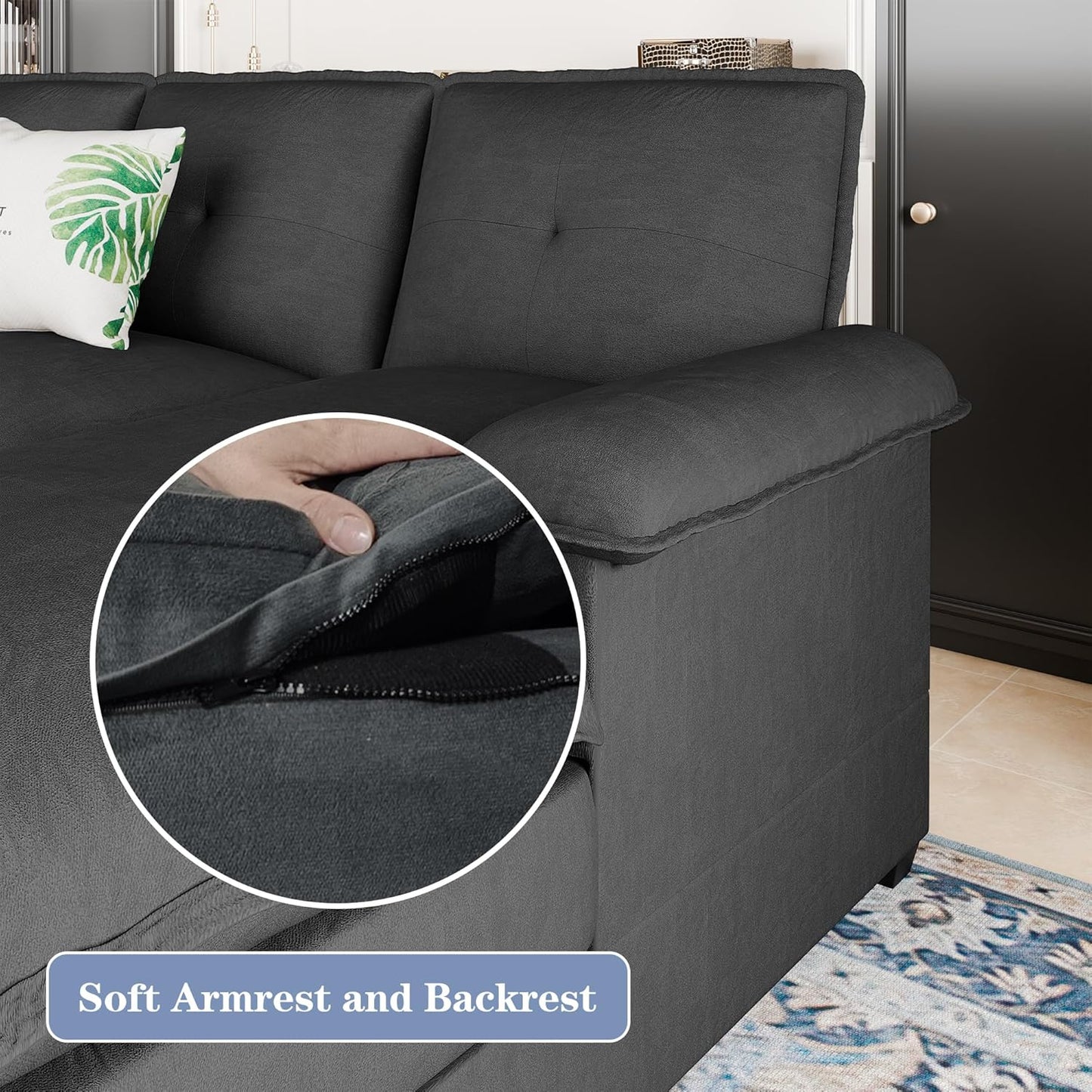 110 Inch U Shaped Sectional Sofa with Double Chaise Black