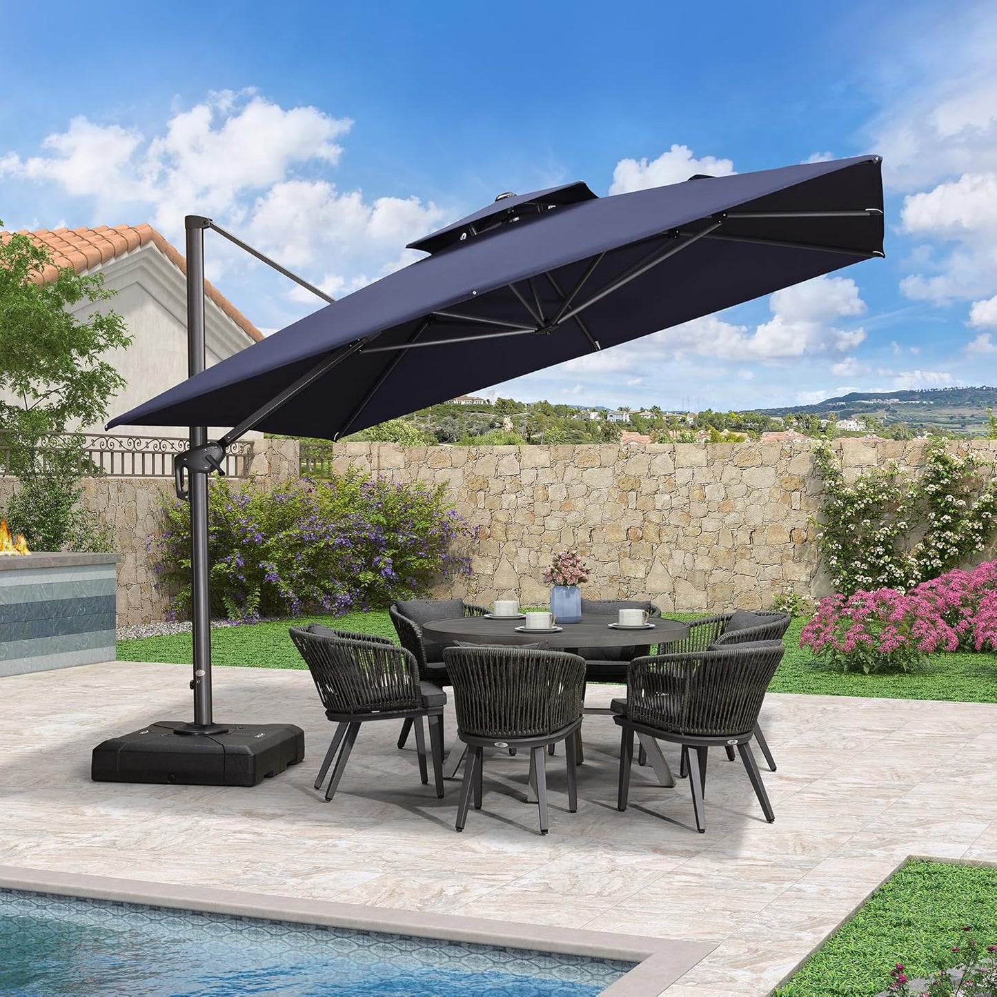 12ft Patio Umbrella with Base Large Outdoor Square Umbrella