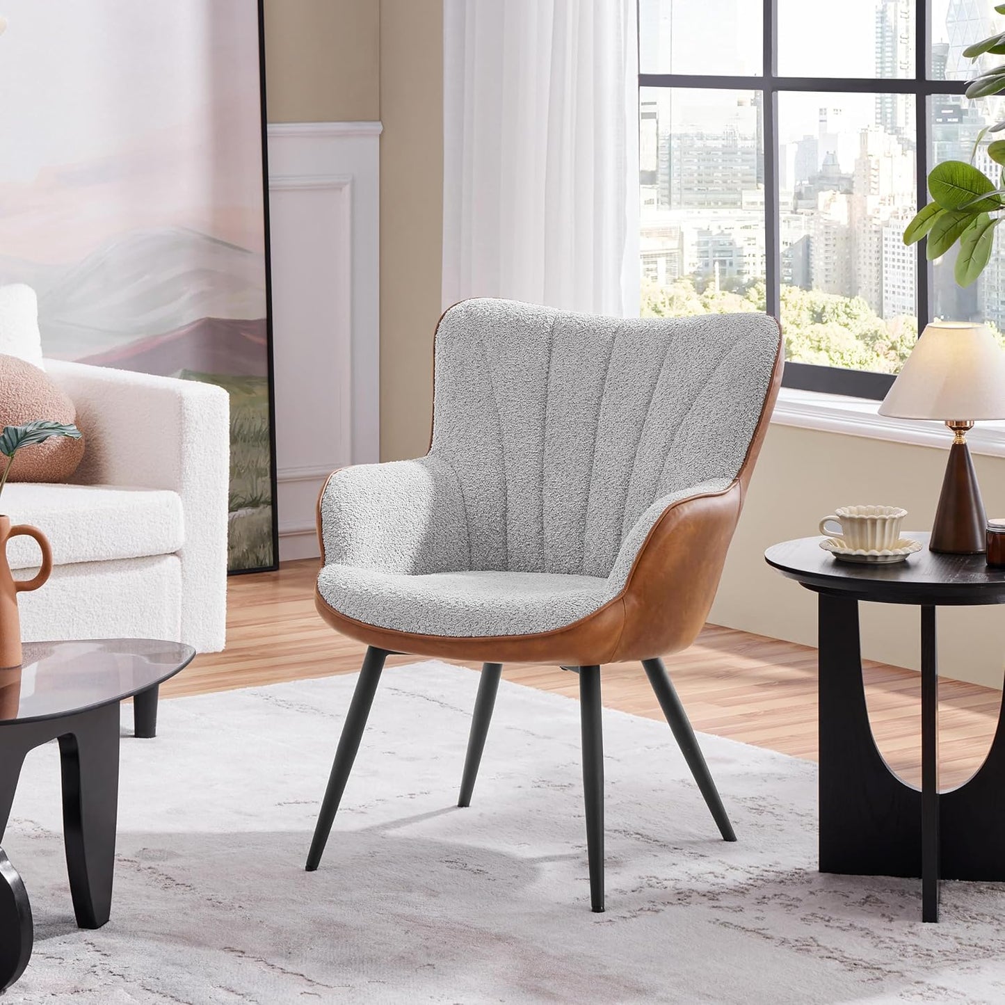 Yaheetech PU Leather Armchair Modern Accent Chair with Metal Legs