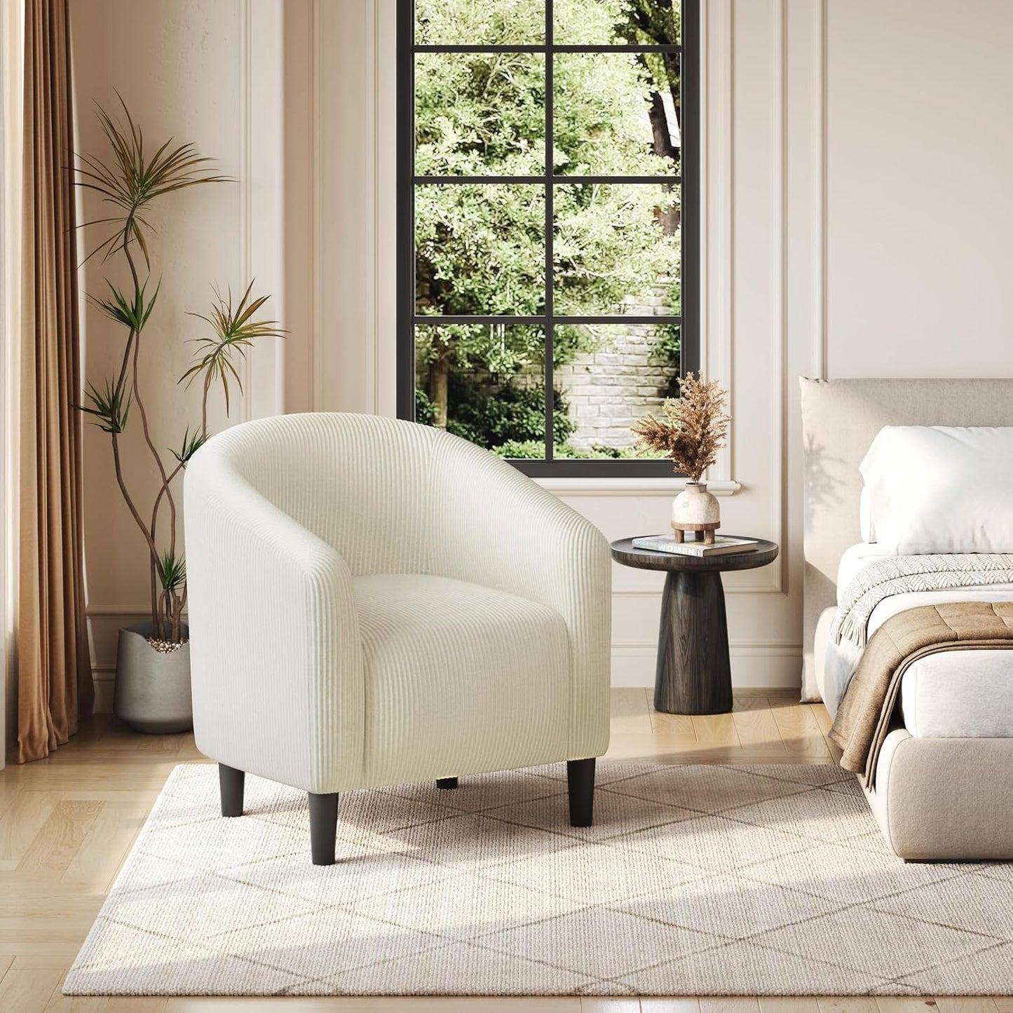 Yaheetech Accent Barrel Chair Boucle Fabric Club Chair