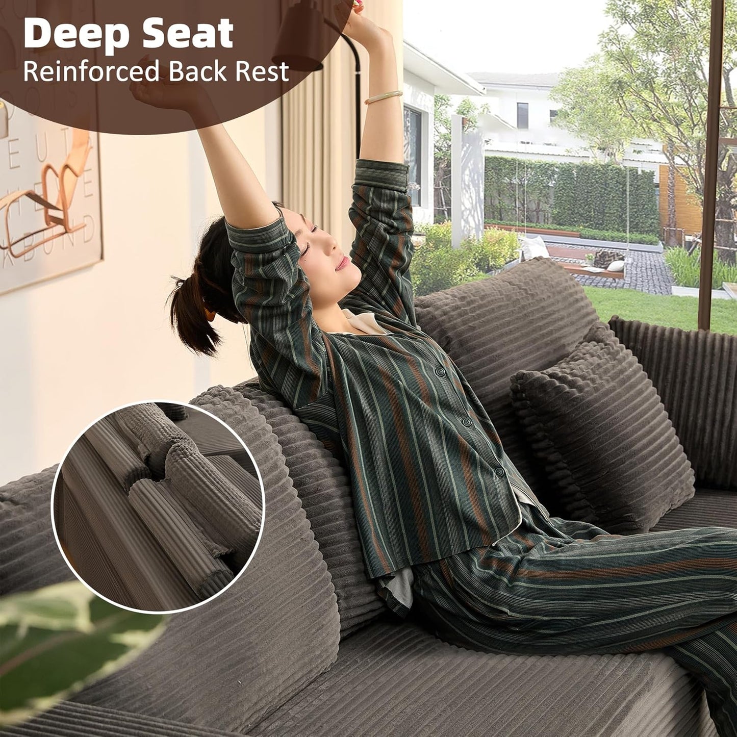 107" Boneless Couch with Deep Seat Cloud Sectional Couch for Living Room