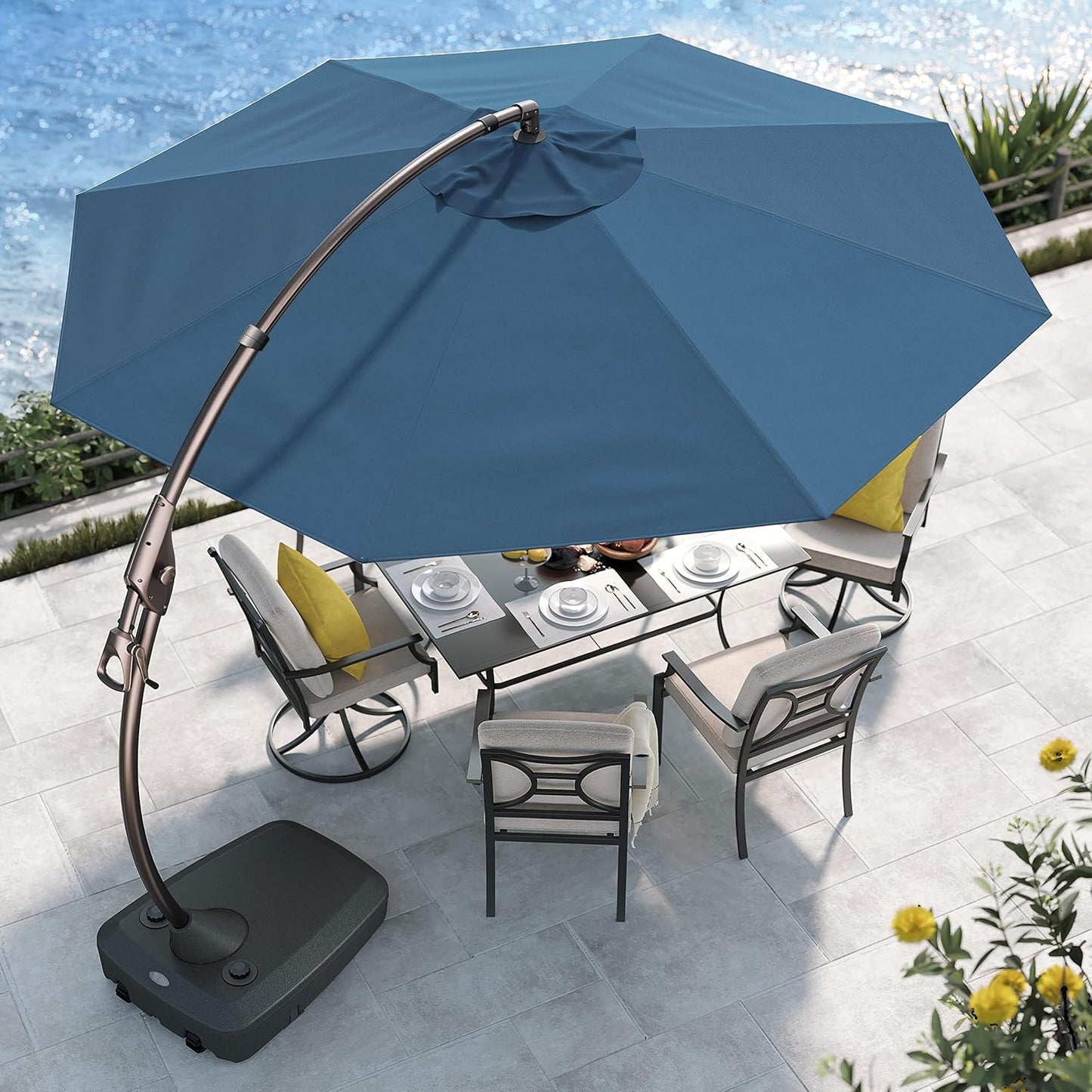 12FT Outdoor Offset Cantilever Umbrella with Base Champagne